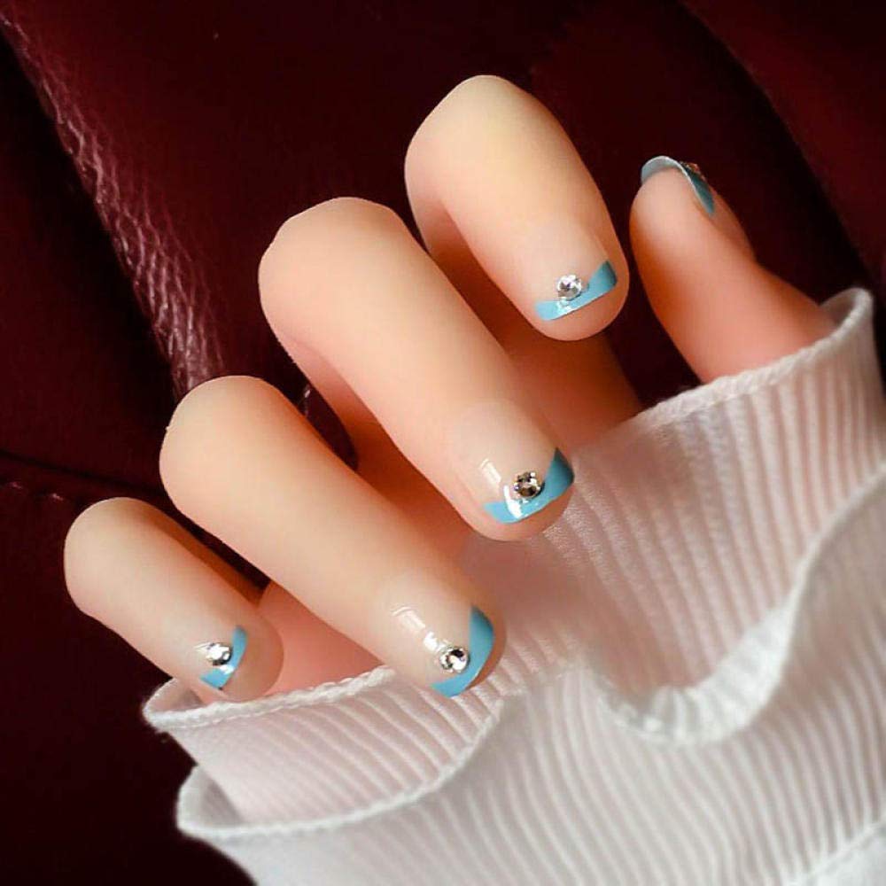 CSCH 24-Piece Short French False Nails with Diamond Accents - Reusable Fake Nails for Wedding, Bridal, Party & Special Occasions | Easy to Apply Press-On Nails with Elegant French Tip Design