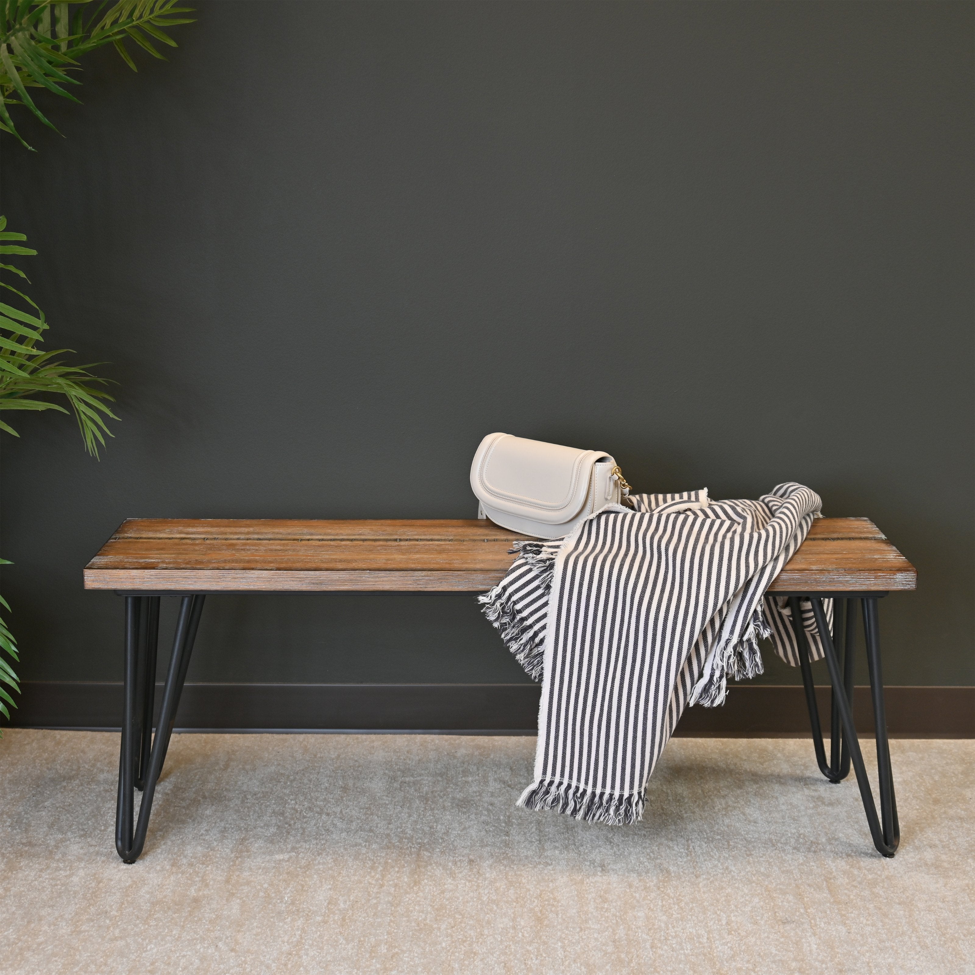 Roundhill Furniture Aryven Industrial Wood Dining Bench - Rustic Dark Pine Finish - Sturdy & Stylish for Kitchen, Dining Room, or Breakfast Nook