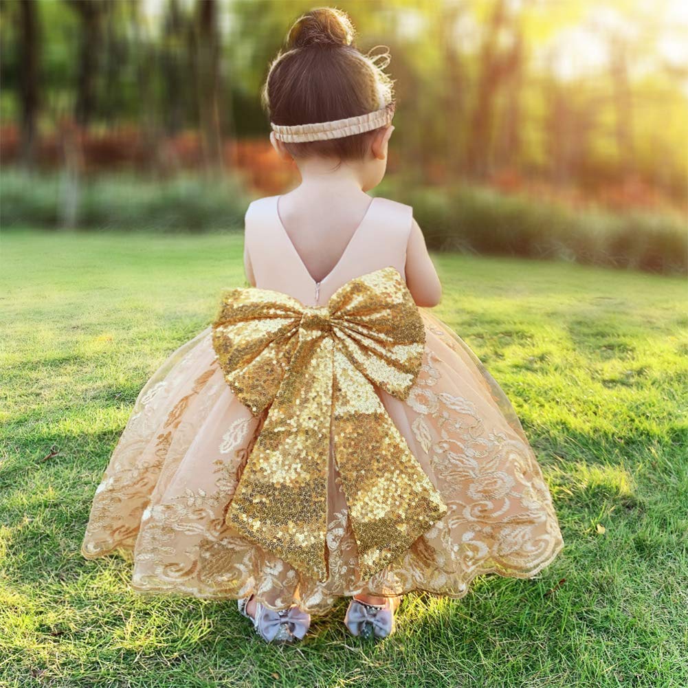 ODASDO Baby Girls Pageant Dress - Toddler Formal Party Gown with Lace & Bowknot Back, Includes Headband - Perfect for Birthday Parties, Pageants, Christenings & Special Occasions