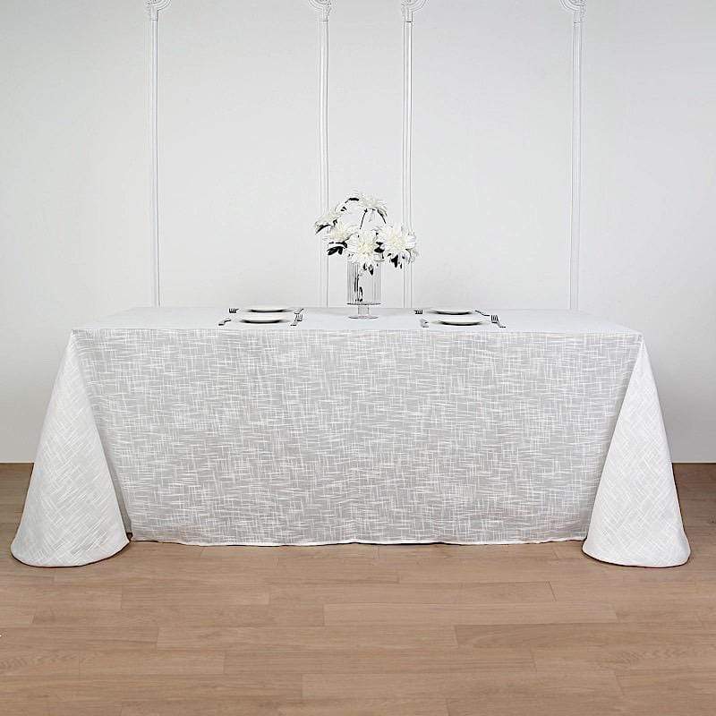 90x156 Inch Premium Faux Burlap Polyester Tablecloth - Elegant Rectangular Dining Table Cover for Weddings, Parties & Home Decor