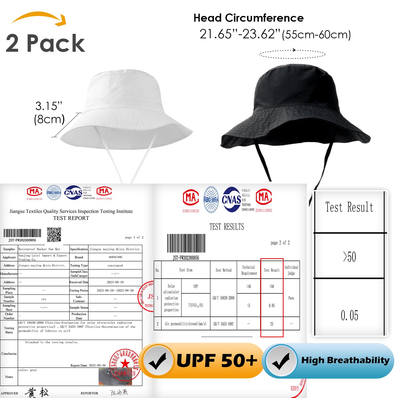 2 Pack Waterproof Sun Hats for Women & Men - UPF 50+ UV Protection, Packable Wide Brim Floppy Rain Hat, Lightweight Bucket Hat for Outdoor Activities, Beach, Hiking, Fishing & Gardening