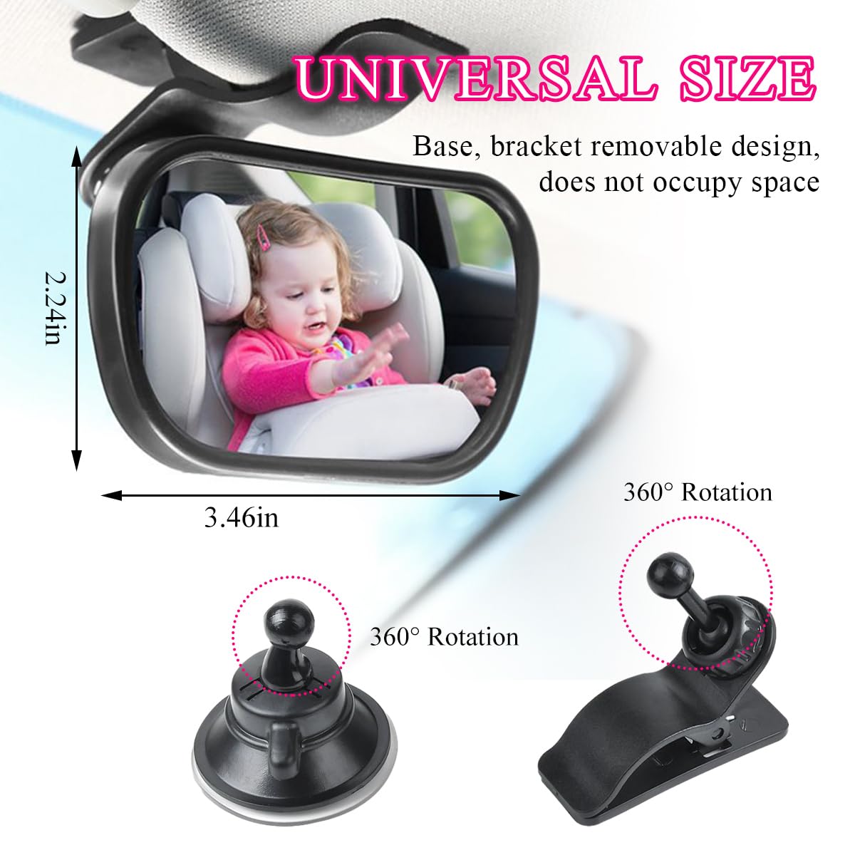 Baby Car Mirror - Shatter-Proof Backseat Rear Facing Mirror for Infant Safety, 360° Rotating Clear View Car Accessory for Windshield & Sun Visor | Perfect for Parents to Monitor Baby While Driving