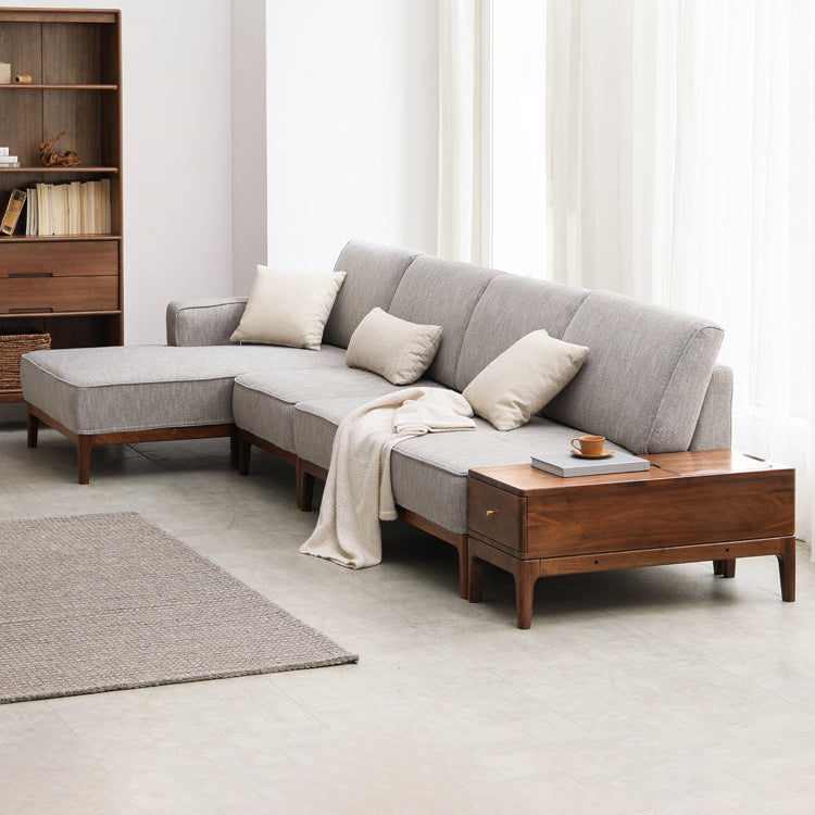 Premium Black Walnut & Ash Solid Wood Fabric Chaise Lounge Sofa - Modern Living Room Furniture for Relaxation & Home Decor