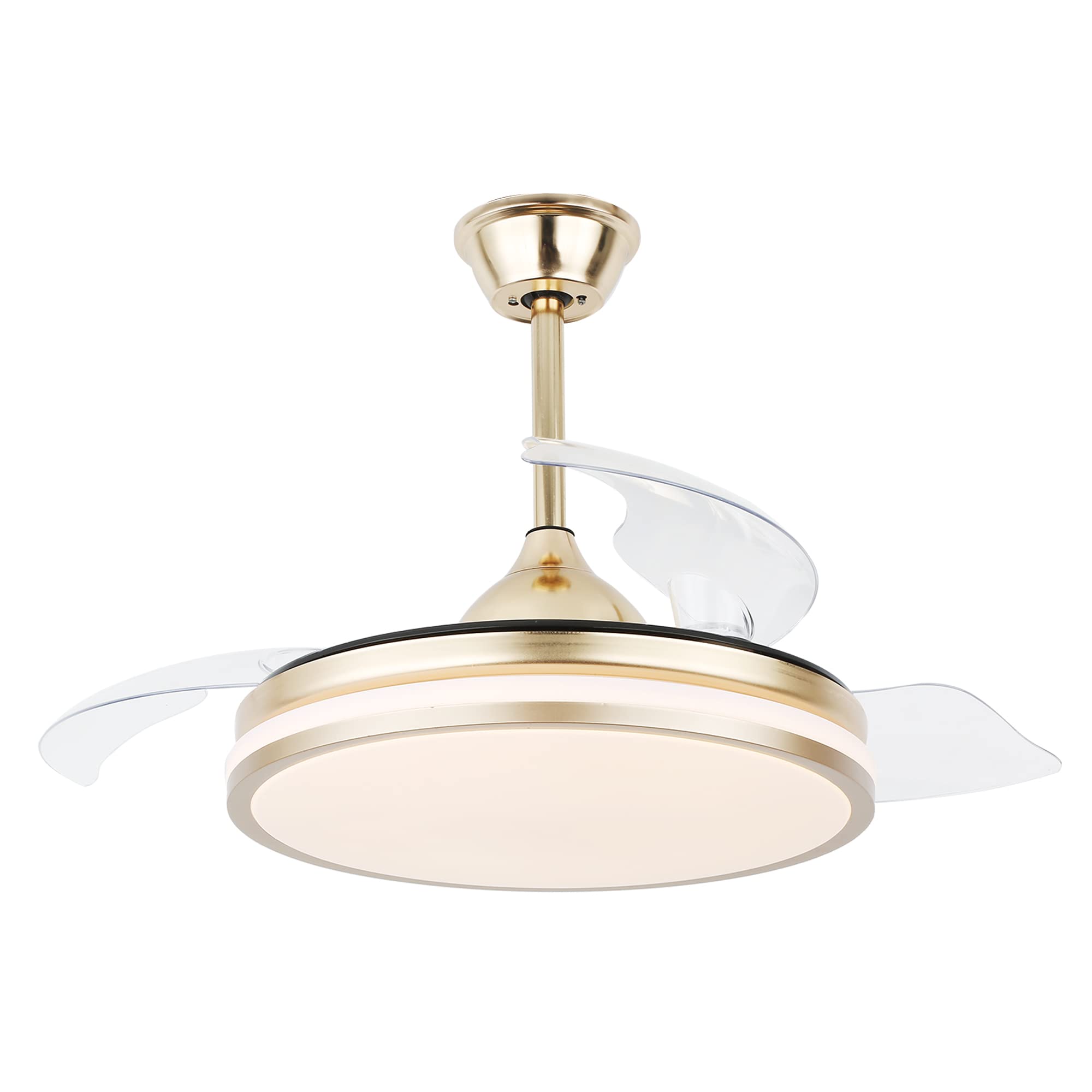 Curve Curio Gold Ceiling Fan with LED Lights & Remote Control - 6 Speed Retractable Reversible Blades, Timer Function - Perfect for Living Room, Bedroom & Dining Room - Modern Indoor Cooling & Lighting Solution for Home Decor