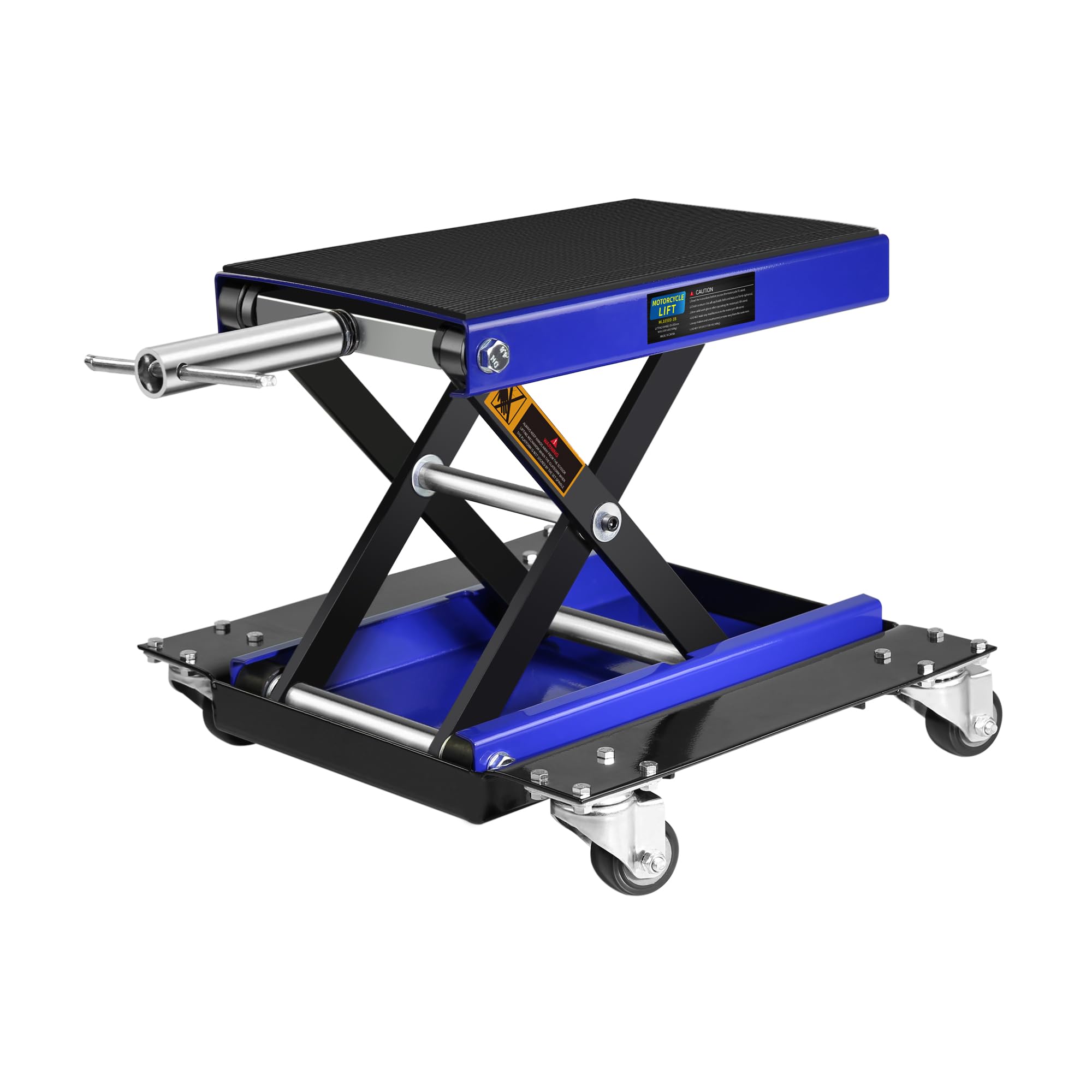 1100 LB Heavy Duty Motorcycle Scissor Lift Jack with Wide Deck & Dolly - Professional Bike Lift for Street Bikes, Cruisers & Touring Motorcycles - Perfect for Garage Repairs, Maintenance & Storage