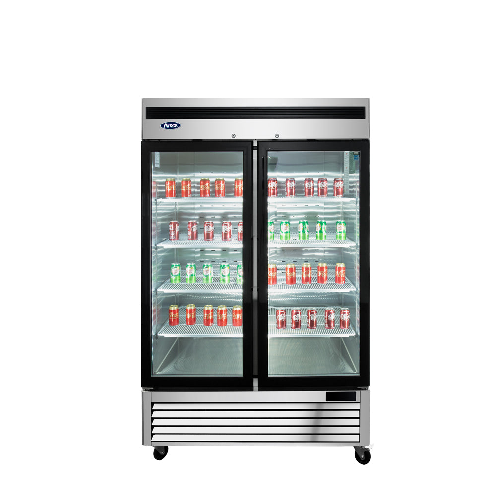 Atosa 54 Inch Commercial Merchandiser Refrigerator - 2 Glass Doors, Stainless Steel Construction - Perfect for Supermarkets, Convenience Stores & Restaurant Display