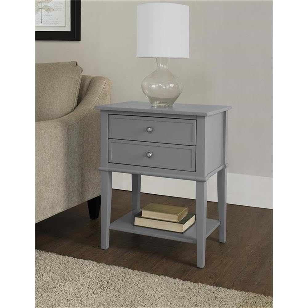 Ameriwood Home Franklin Accent Table with 2 Drawers, Gray - Stylish End Table or Nightstand for Living Room, Bedroom, Office - Perfect for Storing Books, Lamps & Decor