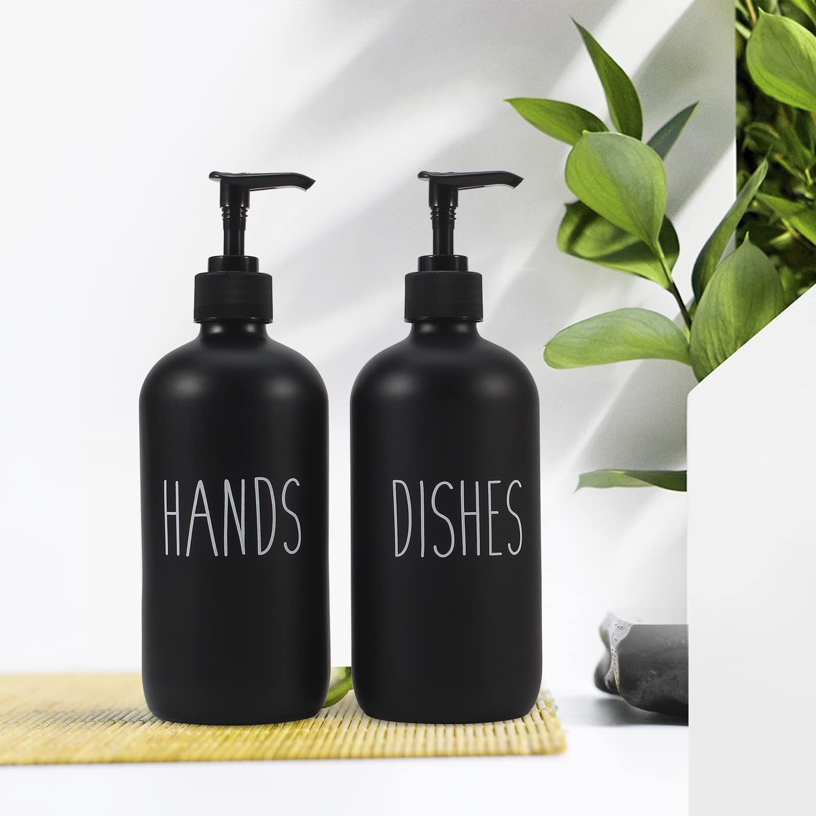 GOYISEE 16oz Glass Soap Dispenser with Pump - Elegant Black Hand & Dish Soap Dispenser for Bathroom & Kitchen Decor | Perfect for Countertop, Sink Area, and Home Accessories Organization (Black & Black Set)