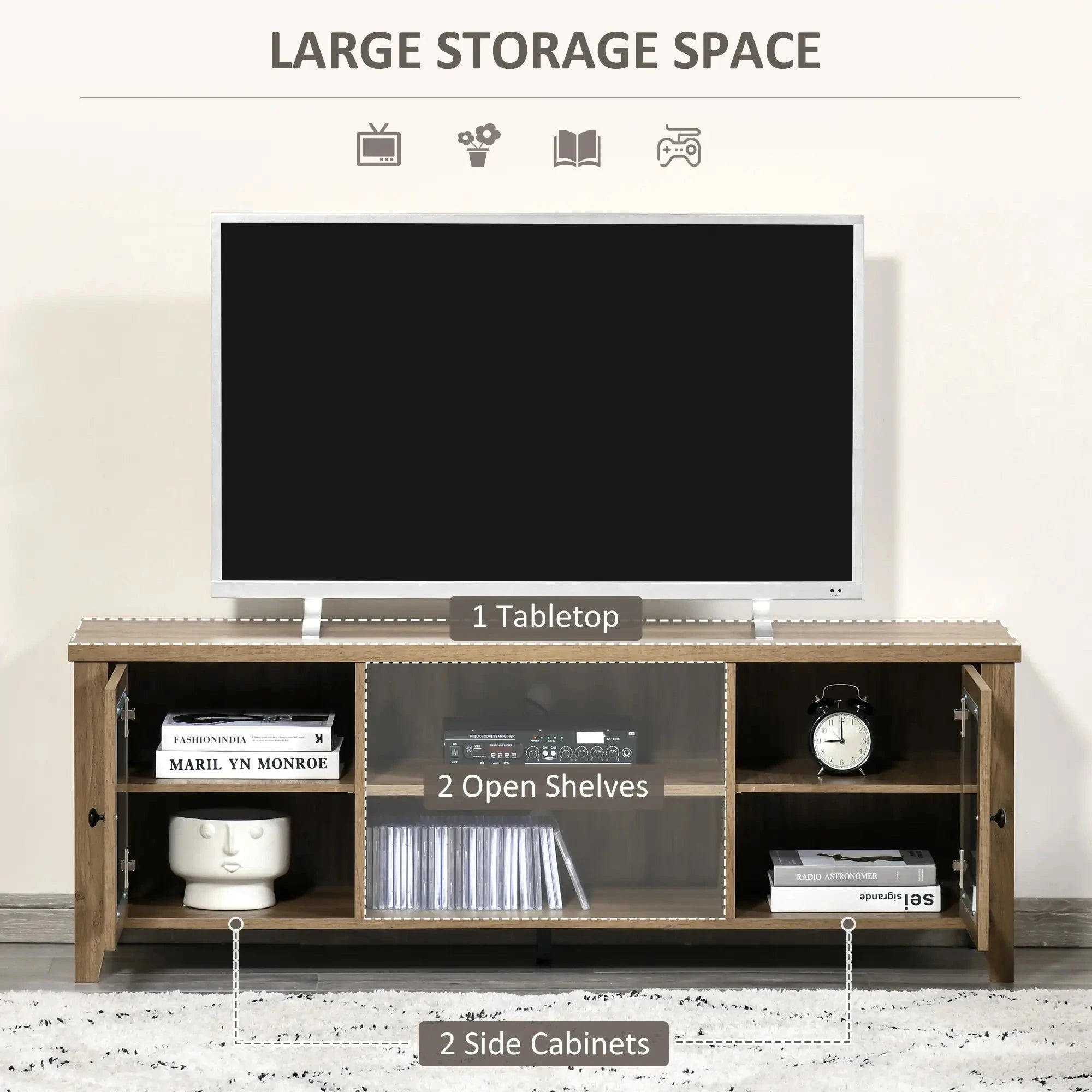 Modern TV Stand for Up to 60 Inch TVs - Sturdy Wooden Entertainment Center with Storage Shelf (Black/White/Walnut) - Perfect for Living Room, Bedroom & Home Theater Setup