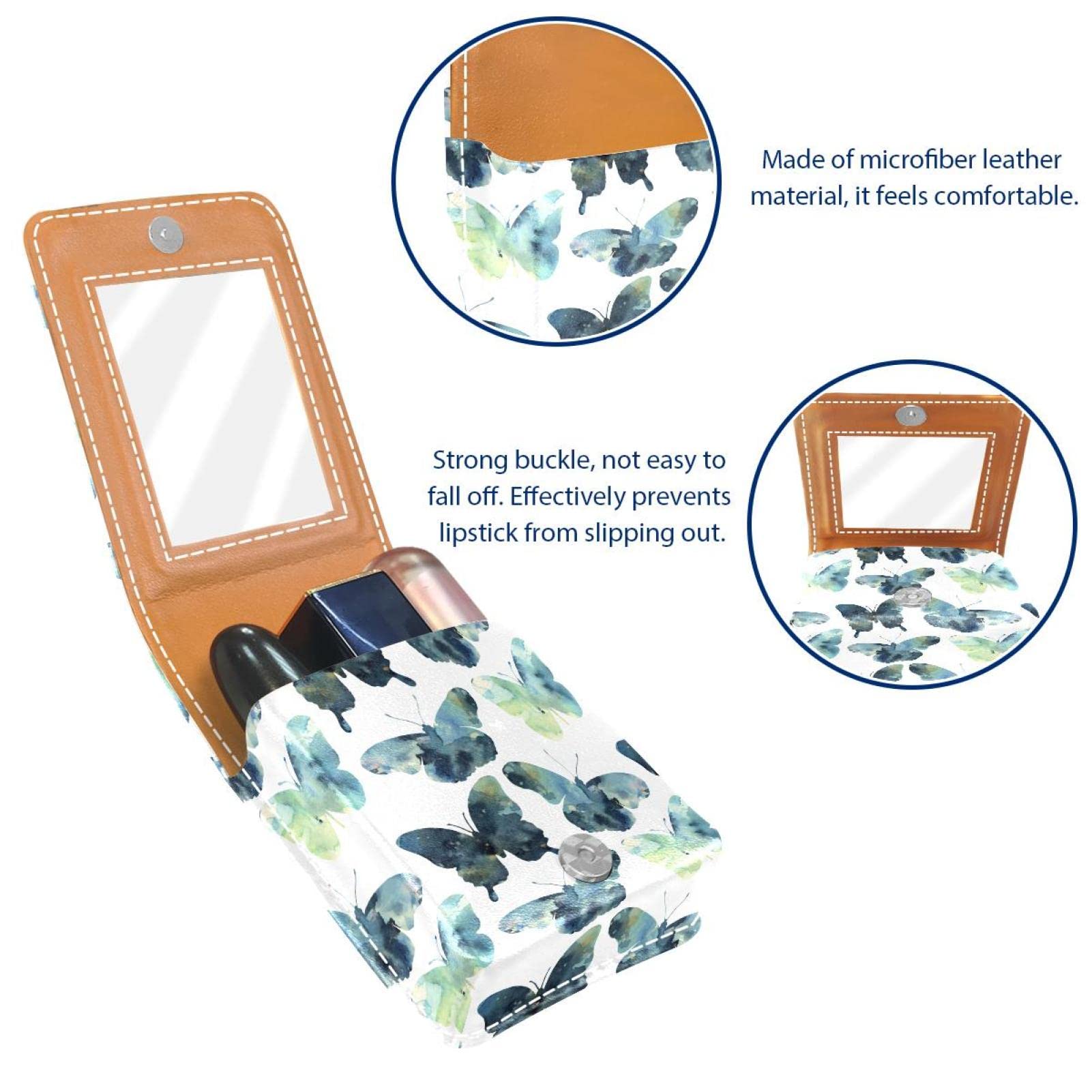 Personalized Lipstick Case - Portable Makeup Bag & Cosmetic Pouch Organizer with Dark Green Watercolor Butterfly Design - Perfect for Travel, Gift, and Daily Makeup Storage