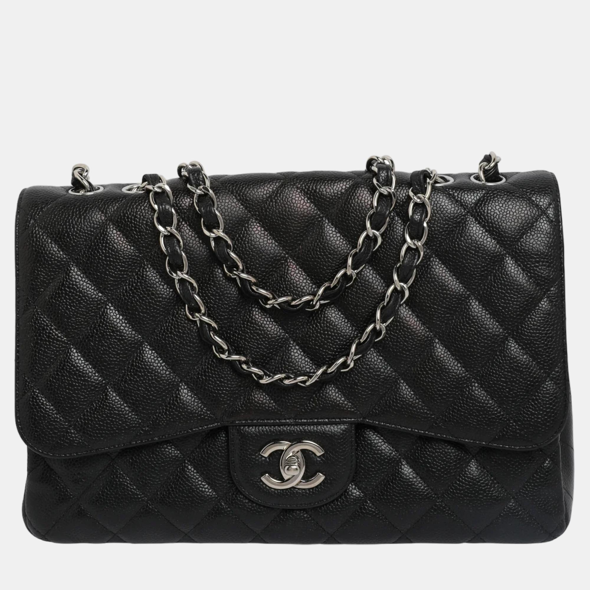 Luxury Black Caviar Quilted Maxi Single Flap Bag - Designer Handbag for Women | Perfect for Evening Parties, Weddings & Special Occasions
