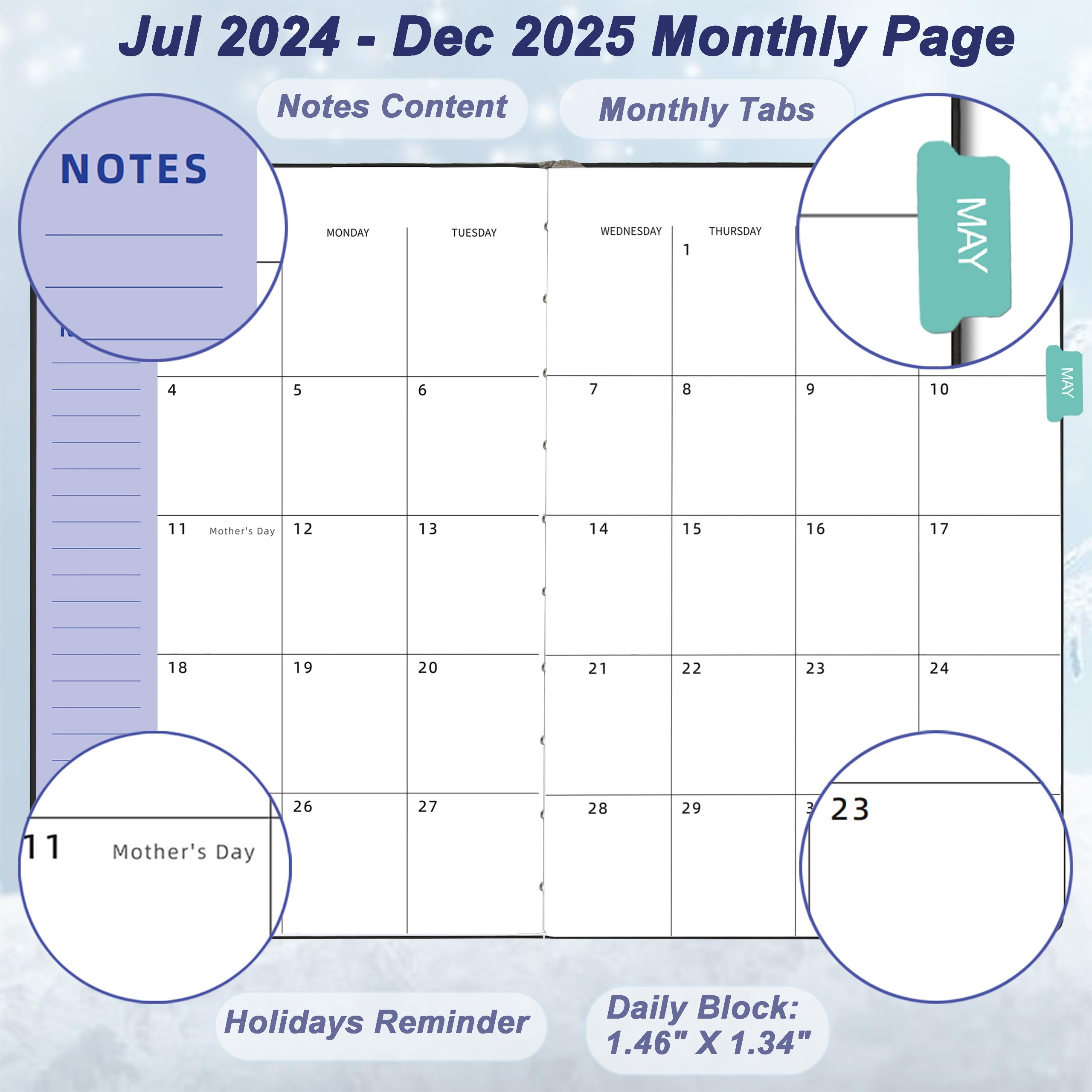 2024-2025 Academic Planner | 18-Month Weekly & Monthly Planner (July 2024-Dec 2025) | Hardcover A5 Organizer with Tabs, Inner Pocket & Thick 100GSM Paper | Perfect for Students, Professionals & Goal Tracking | Black Daily Planner for School, Office & Personal Productivity