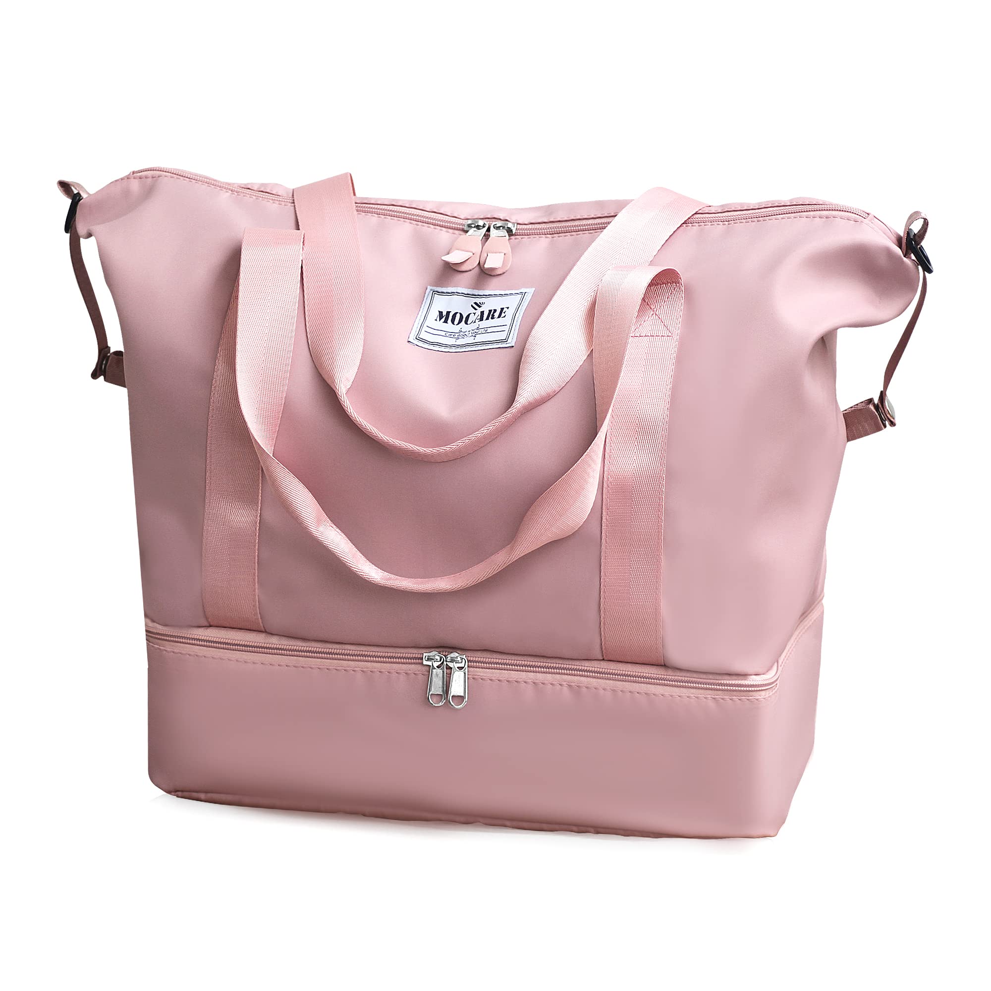 MOCARE Travel Duffel Bag for Women - Lightweight Foldable Gym Tote, Sports Carry On Bag with Shoes Compartment - Perfect for Weekend Trips, Gym Workouts, Shopping & Hospital Visits (Pink)
