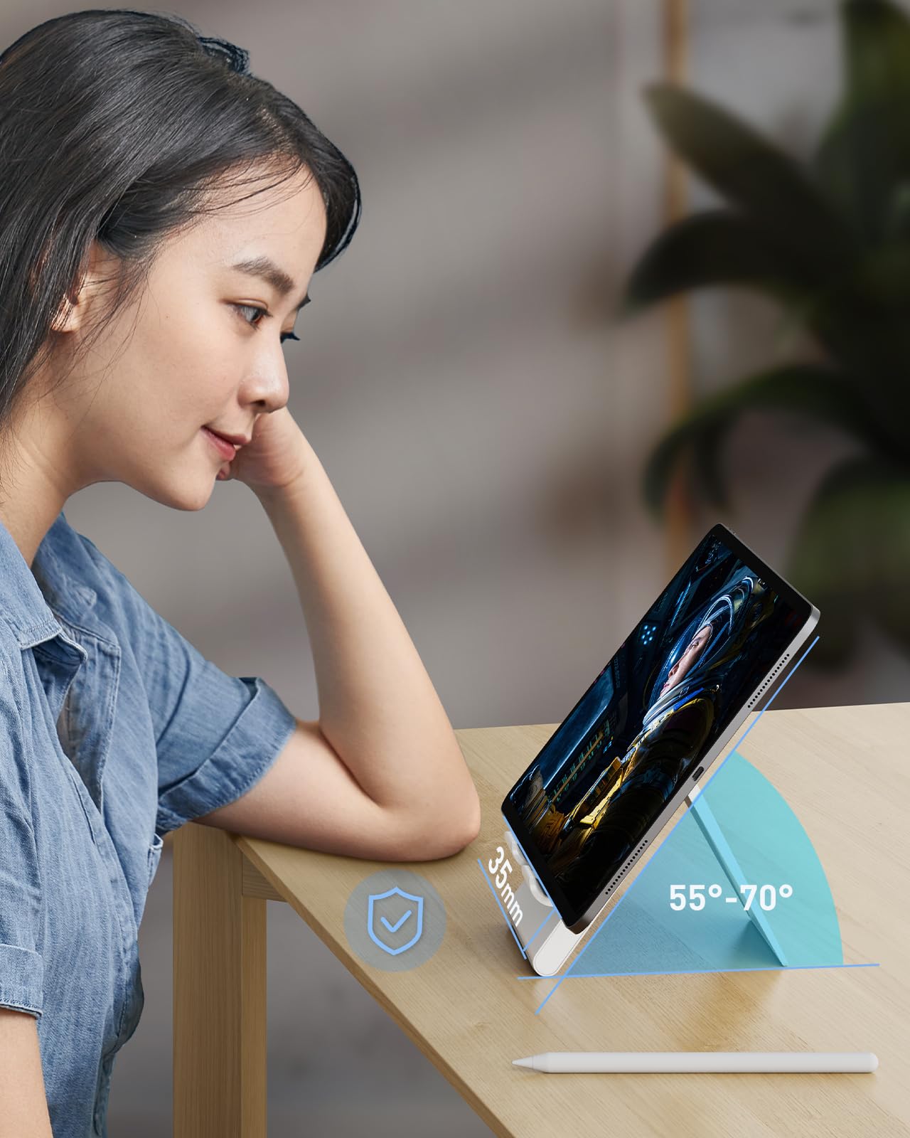 SAIJI Adjustable Tablet Stand Holder - Portable Foldable Desktop Stand Dock for iPad, iPhone, Nintendo Switch, Samsung Galaxy & Kindle Fire - Gray - Perfect for Home, Office & Travel Use