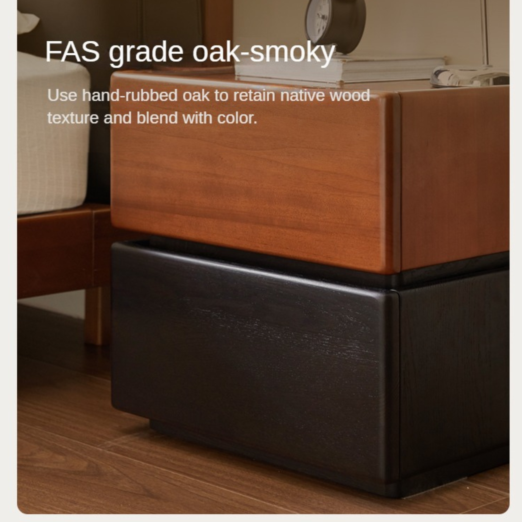 Solid Oak and Poplar Wood Nightstand - Sturdy Bedside Table for Bedroom, Living Room, or Office - Natural Wood Finish with Storage Shelf