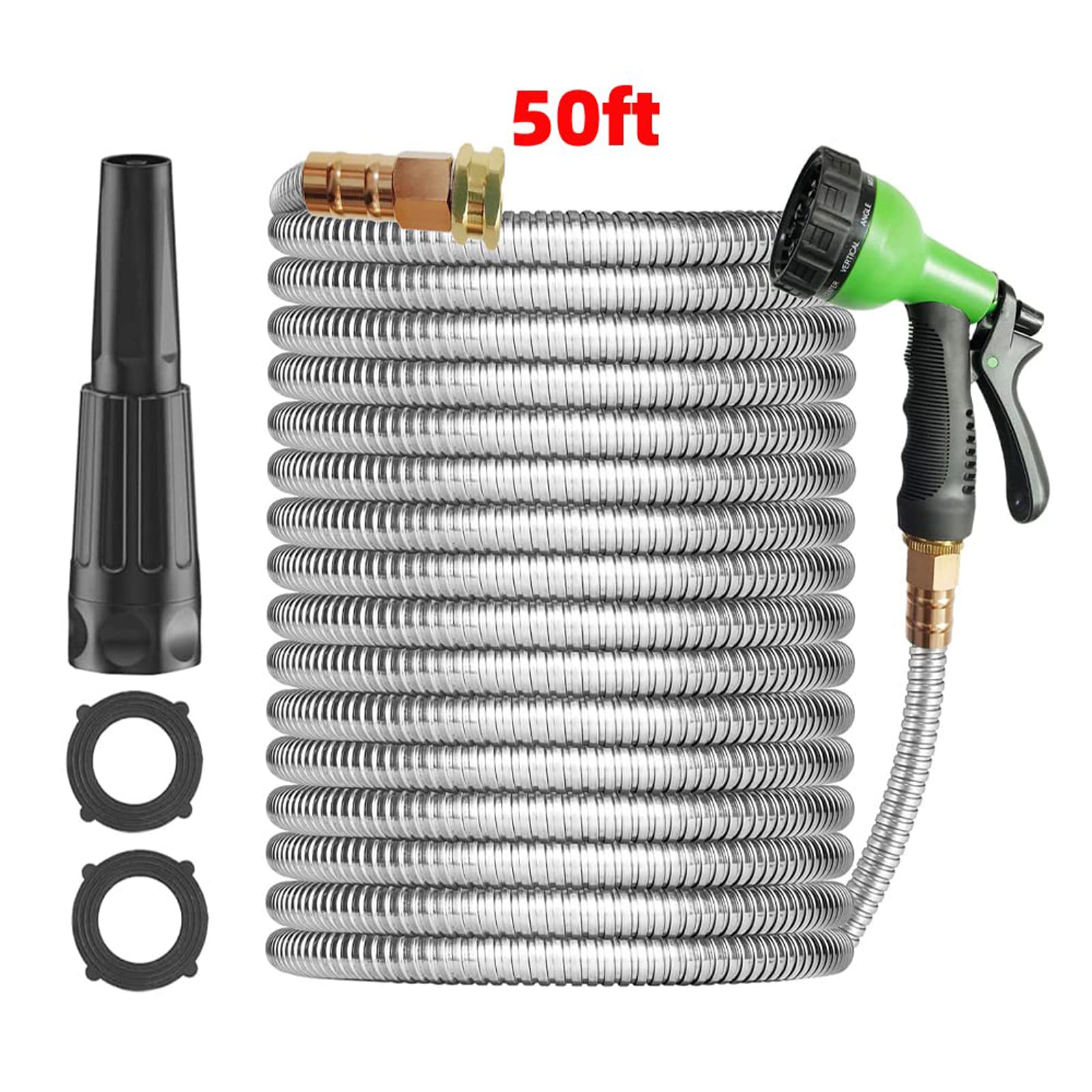 50 ft Stainless Steel Flexible Metal Garden Hose - Heavy Duty Water Hose for Lawns, Gardens & Outdoor Cleaning | Durable & Kink-Free Design