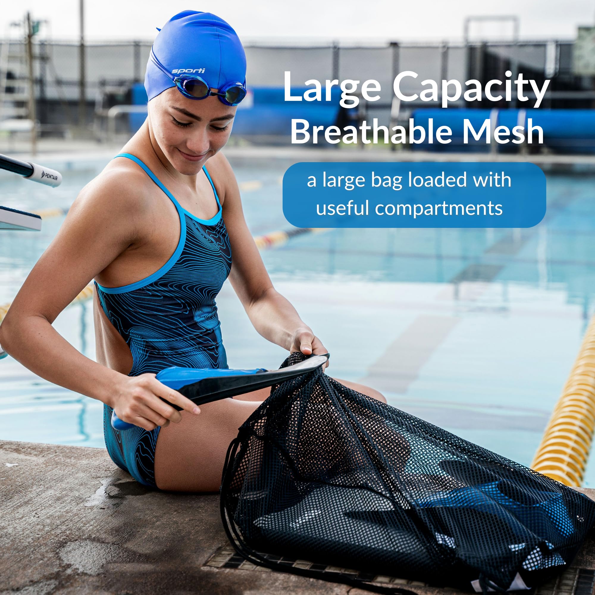 Sporti Mesh Drawstring Swimming Backpack - Waterproof Swim Bag for Swimmers, Beach & Pool Gear Storage - Perfect for Swim Meets, Gym & Travel Accessories