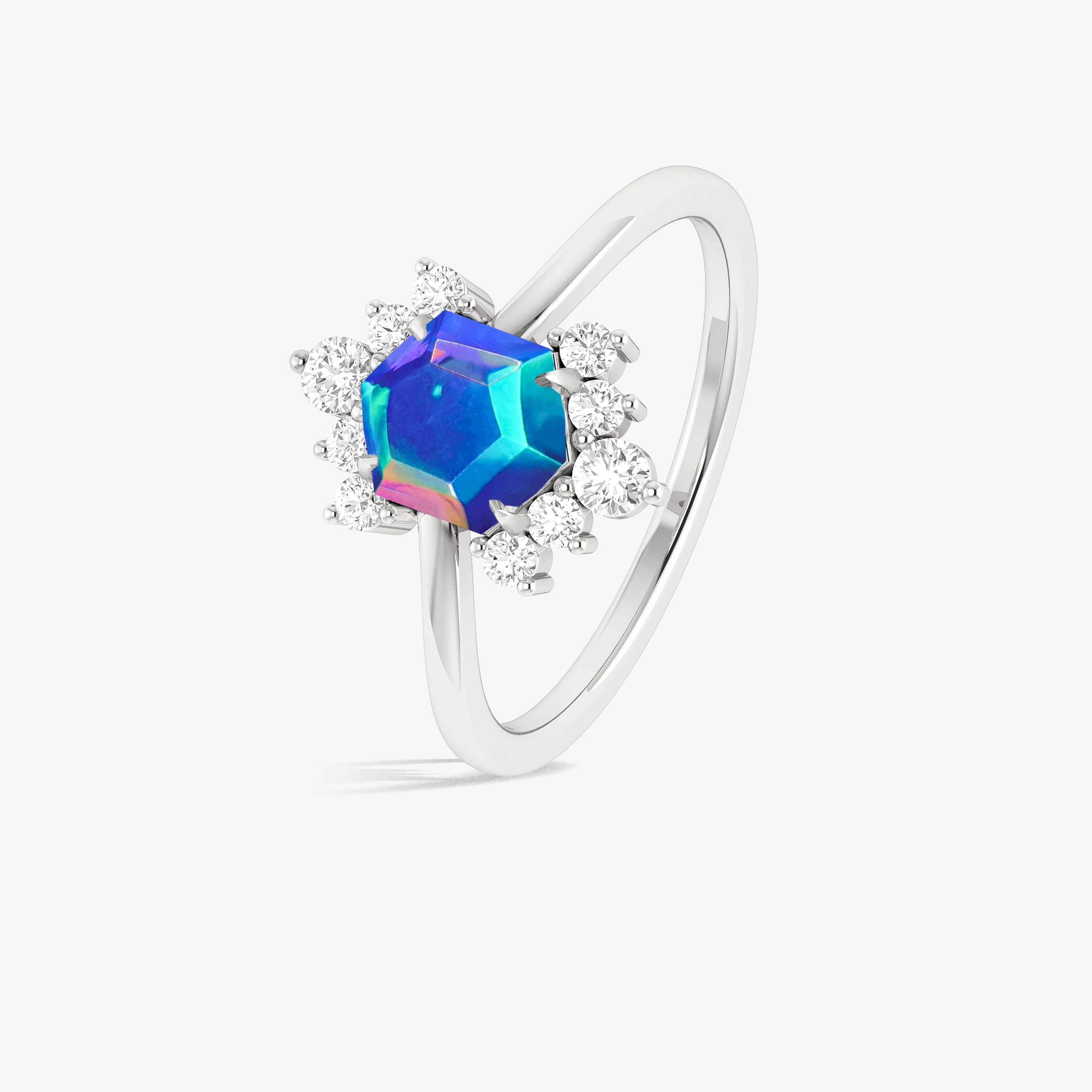 Natural Blue Opal Hexagon Gemstone Ring for Women - Elegant Handmade Sterling Silver Jewelry for Engagement, Wedding & Special Occasions
