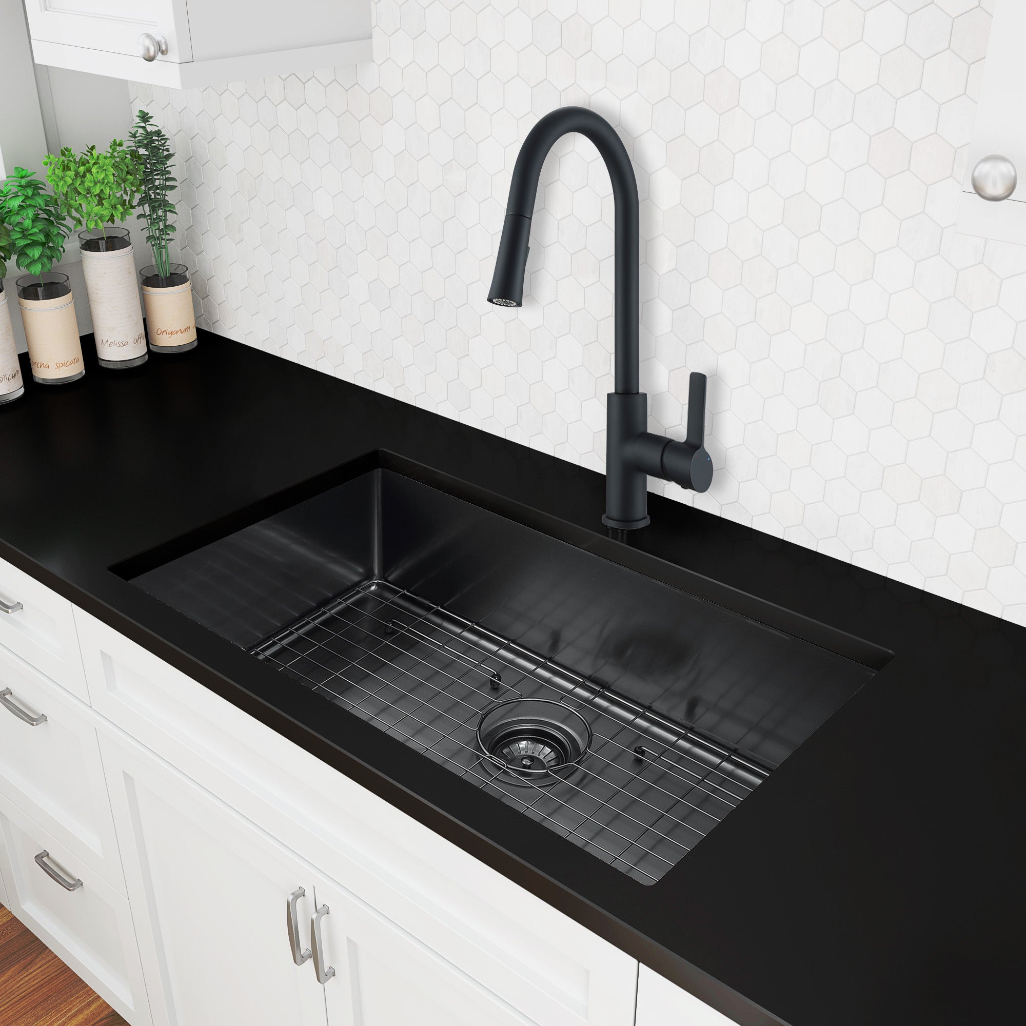 Premium 30-inch Undermount Single Bowl Stainless Steel Kitchen Sink with Black PVD Nano Coating, Grid & Strainer - Ideal for Modern Kitchens, Restaurants & Commercial Use