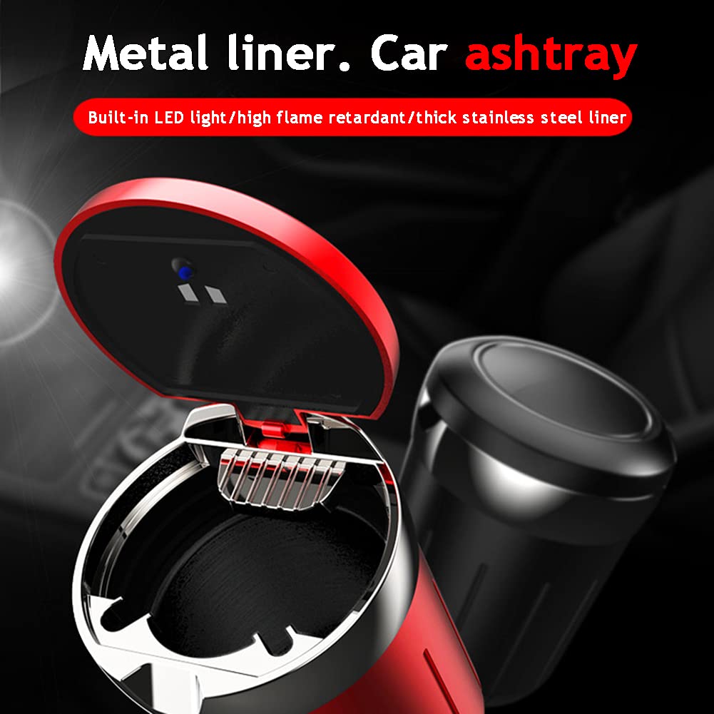 Zcargel Portable Car Ashtray - Windproof Smokeless Sealed Ashtray with Lid & Blue LED Light for Car Cup Holder | Ideal for Home, Office & Travel Use
