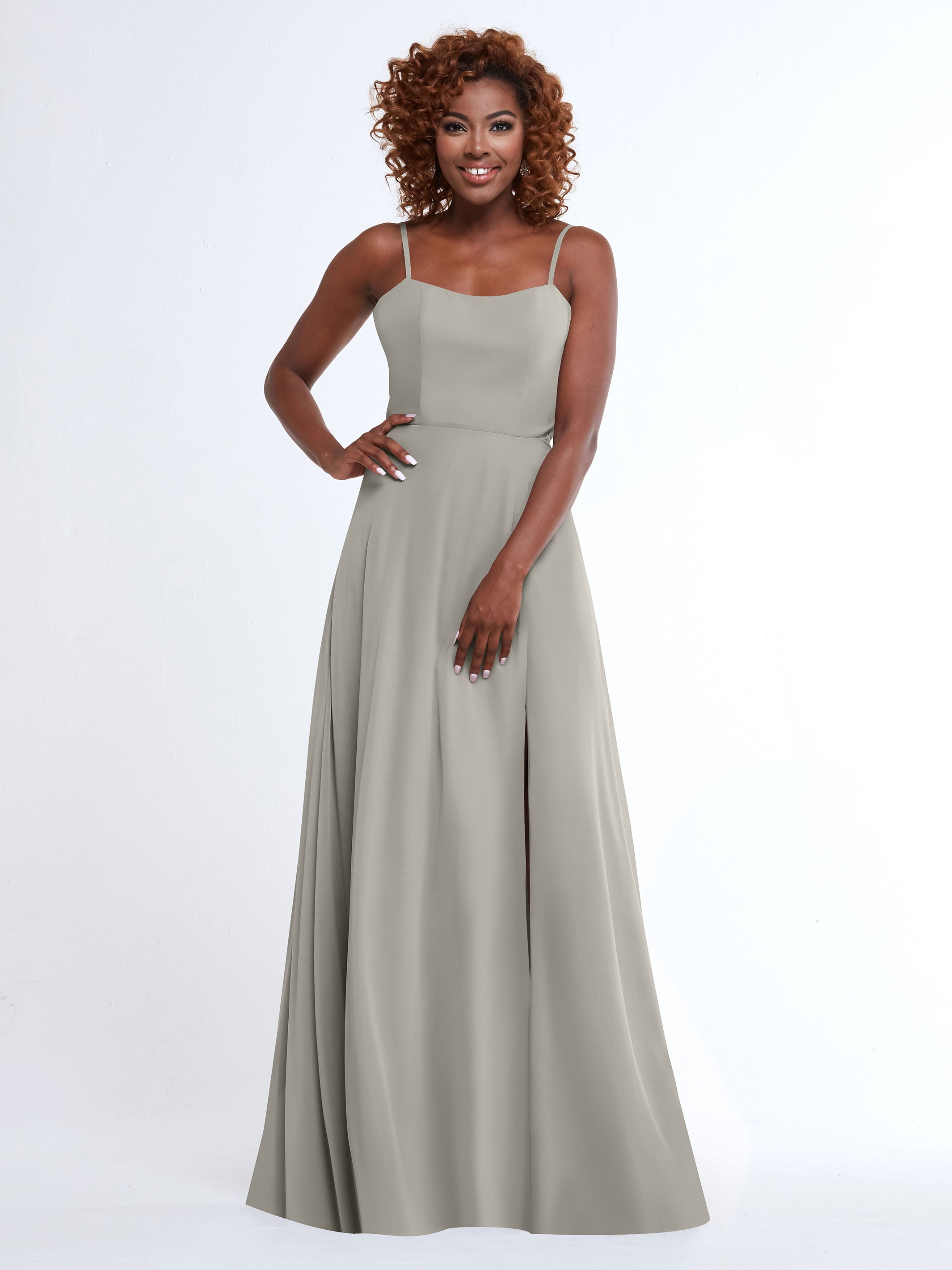 Elegant A-Line Bridesmaid Dress with Flowy Chiffon Skirt and Thigh Slit - Perfect for Weddings, Formal Events & Special Occasions