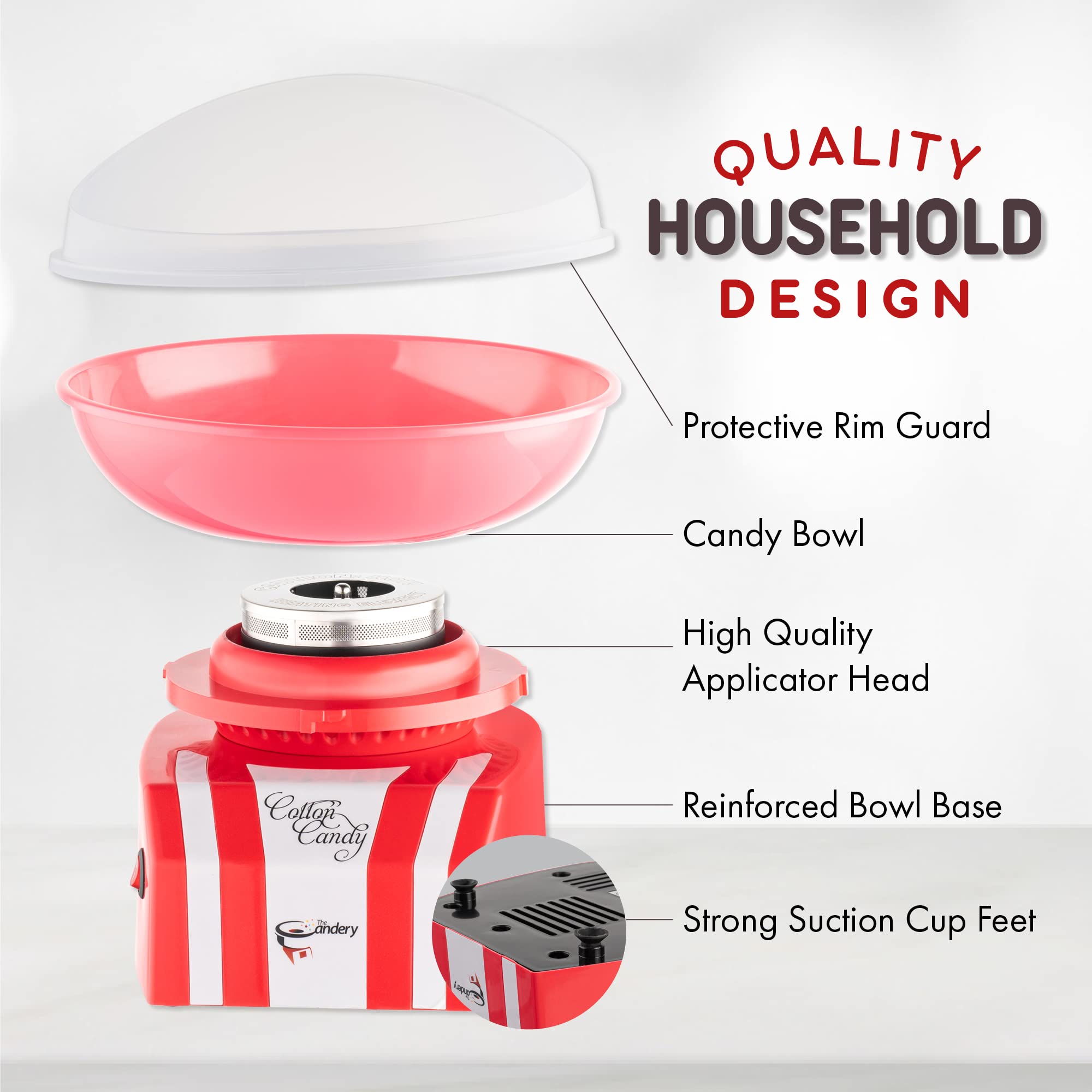 The Candery Cotton Candy Machine - Bright & Colorful Candy Floss Maker for Hard Candy, Sugar-Free Treats, Homemade Sweets - Includes 10 Cones & Scooper - Perfect for Birthday Parties, Carnival Events & Home Dessert Making