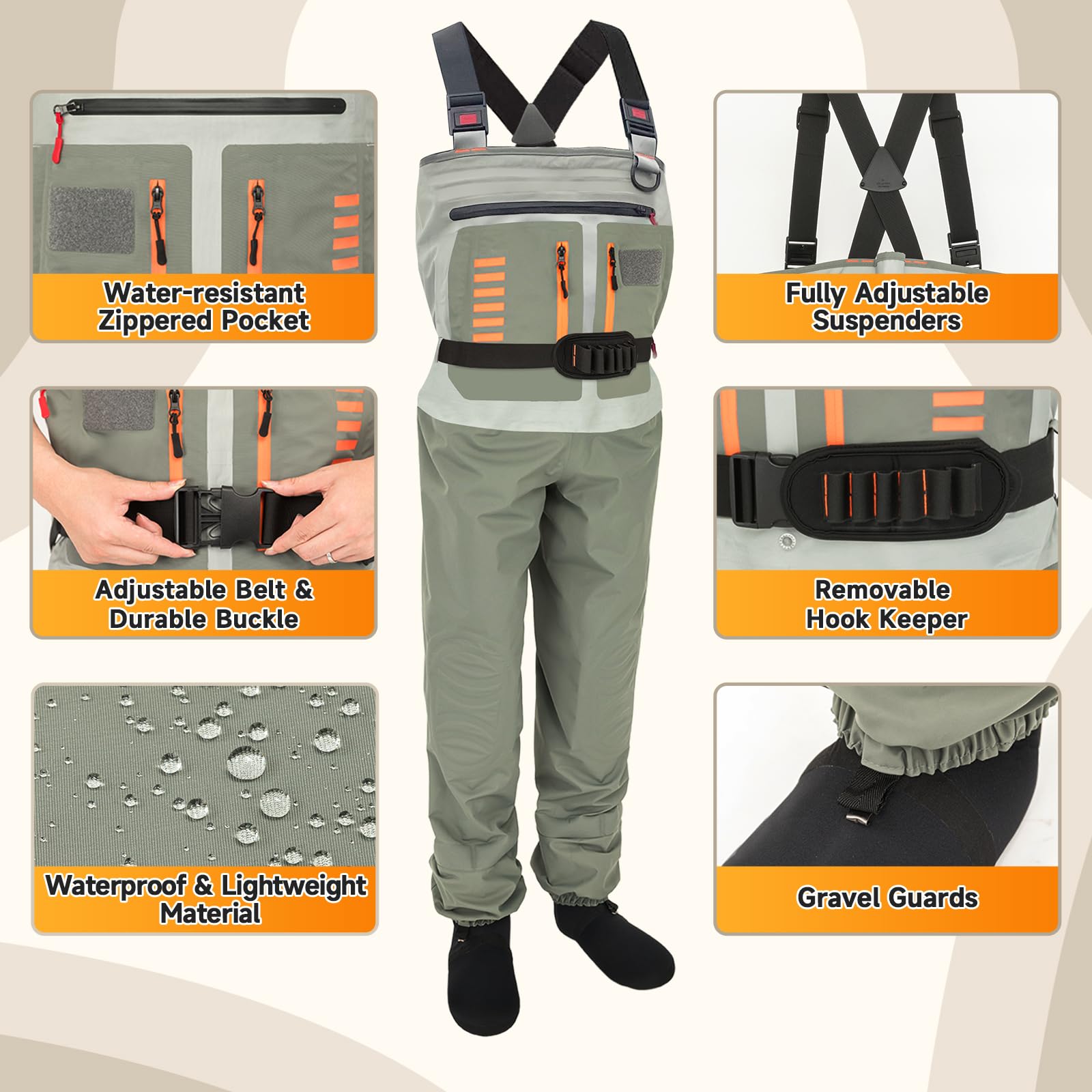 Waterproof Breathable Stocking Foot Chest Waders for Men & Women - Fly Fishing Gear for Stream, River & Lake Fishing - Ideal for Trout, Salmon & Bass Anglers
