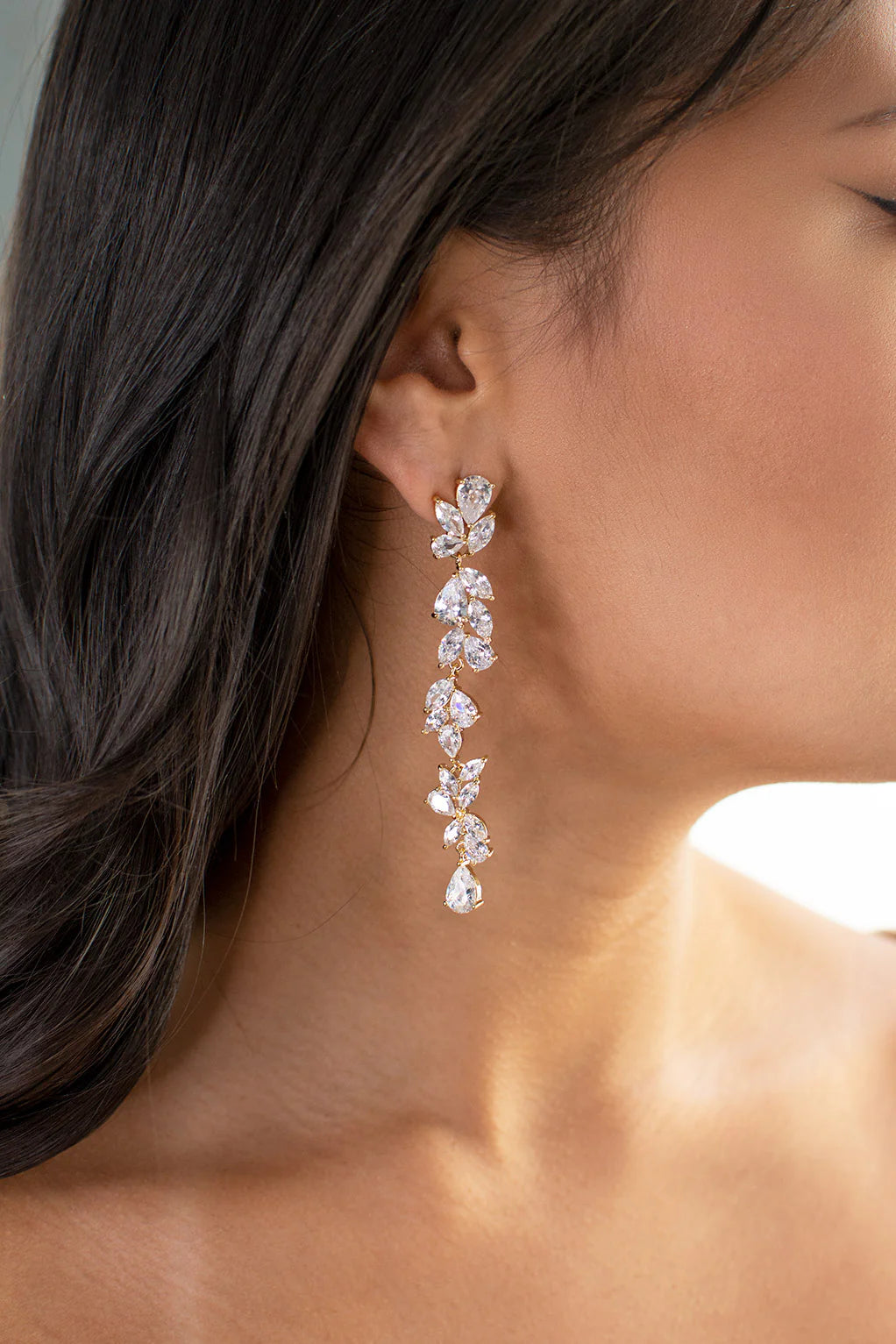 Claudine Crystal Cluster Long Drop Bridal Earrings - Elegant Wedding Jewelry for Brides, Bridesmaids & Formal Events | Perfect for Weddings, Prom & Evening Occasions