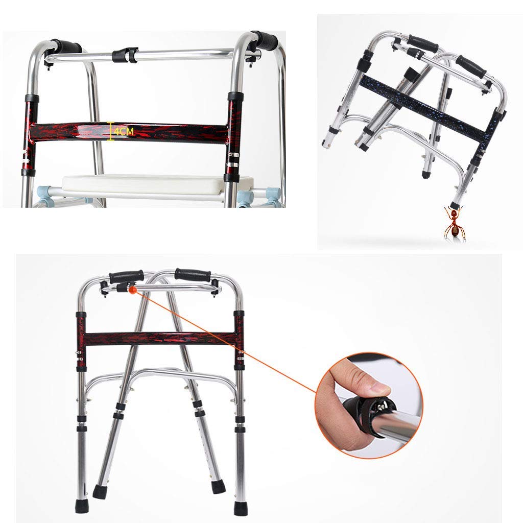 NOALED Lightweight Folding Aluminum Alloy Standing Walker for Rehabilitation - 4-Legged Walking Aid Crutch for Elderly & Hemiplegia Patients (Red) | Home Mobility Support for Seniors & Disabled Adults