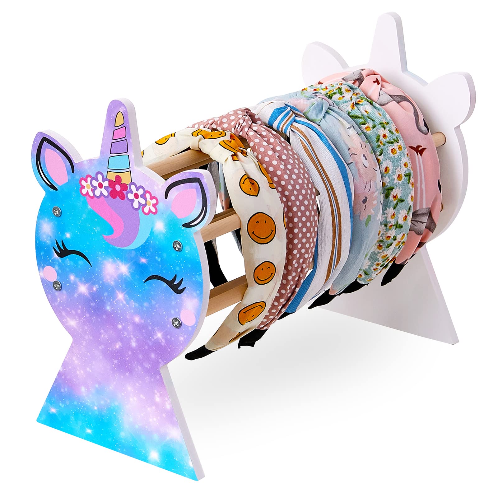 Basumee Unicorn Headband Holder Organizer for Girls - Hair Hoop & Headband Display Stand, Storage Solution for Kids' Room Decor (Blue & Purple) - Perfect for Bedroom, Bathroom, and Closet Organization