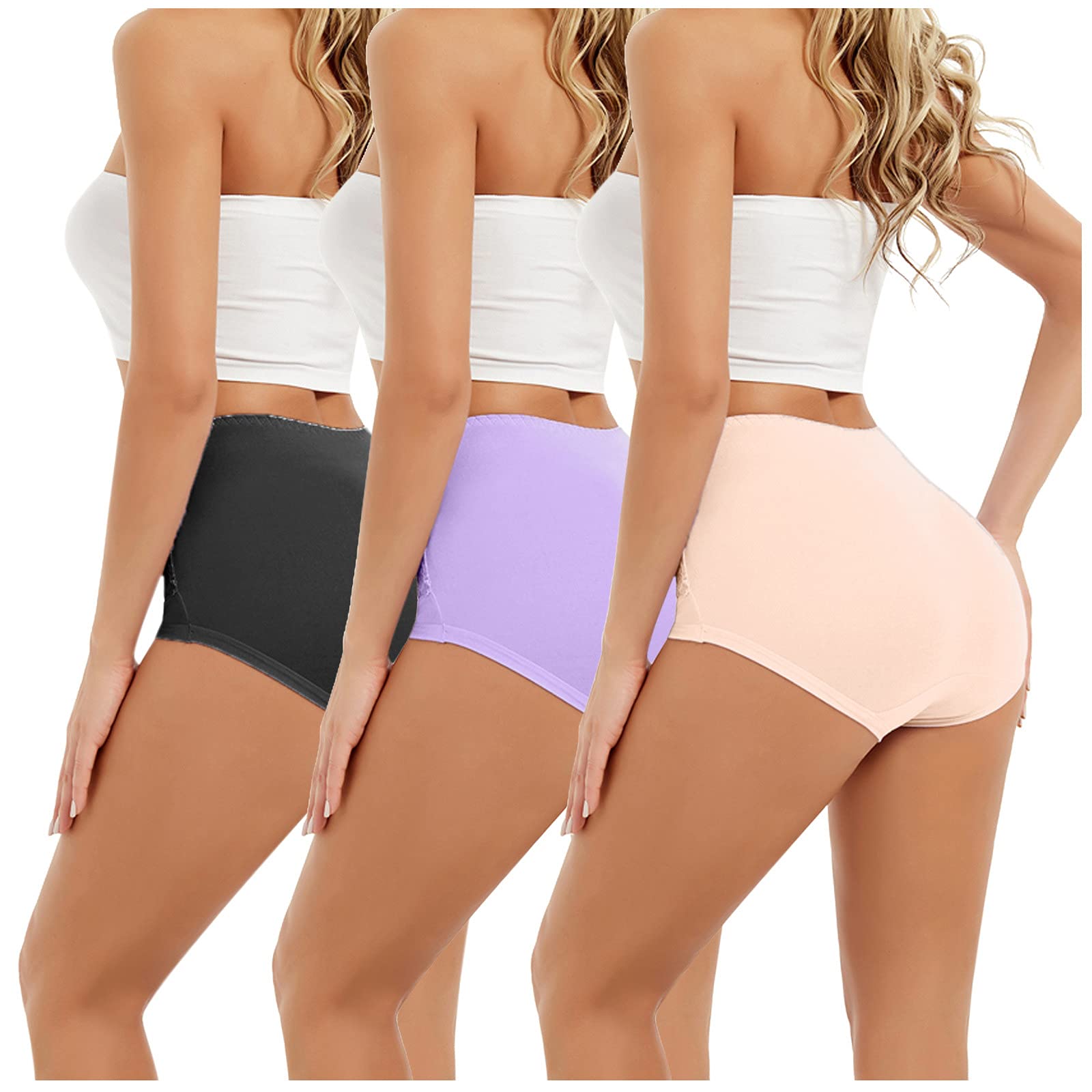 High Waisted Cotton Panties for Women - Tummy Control Shapewear Underwear (3-Pack) | Comfortable Everyday Wear & Postpartum Support