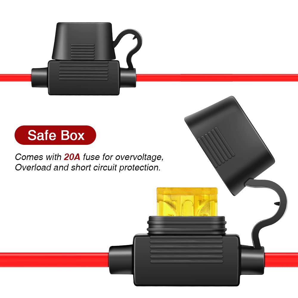 EXTRACTME 5FT SAE to O Ring Battery Extension Cable - 14AWG 20A Fuse Ring Terminal Harness with 2-Pin Quick Disconnect Plug for Motorcycle, Car, RV, Boat - Perfect for Charging, Jump Starting & Powering Accessories
