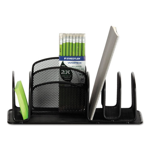 Premium Black Wire Mesh Organizer - 6 Compartment Desktop Storage Tray (12.5