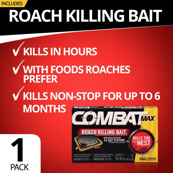 Combat 51910 Small Roach Bait - 12 Pack | Effective Roach Killer for Kitchens, Bathrooms & Basements | Long-Lasting Pest Control Gel Bait