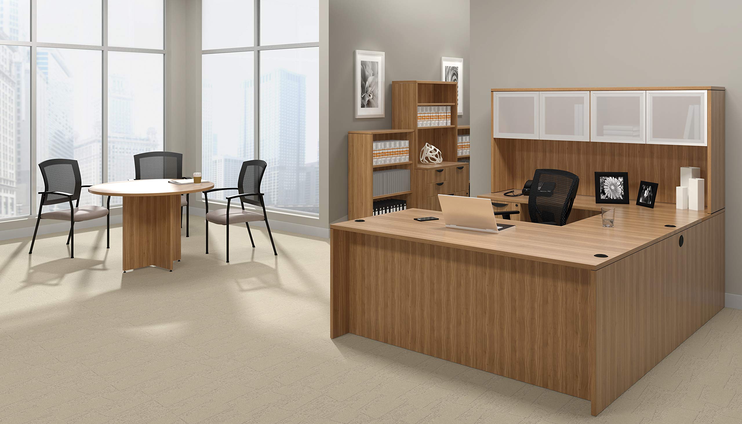 GOF Double 4 Person Workstation Cubicle (10'D x 12'W) - Office Partition & Room Divider with Walnut Finish | Perfect for Open Office Spaces, Coworking Environments & Home Offices