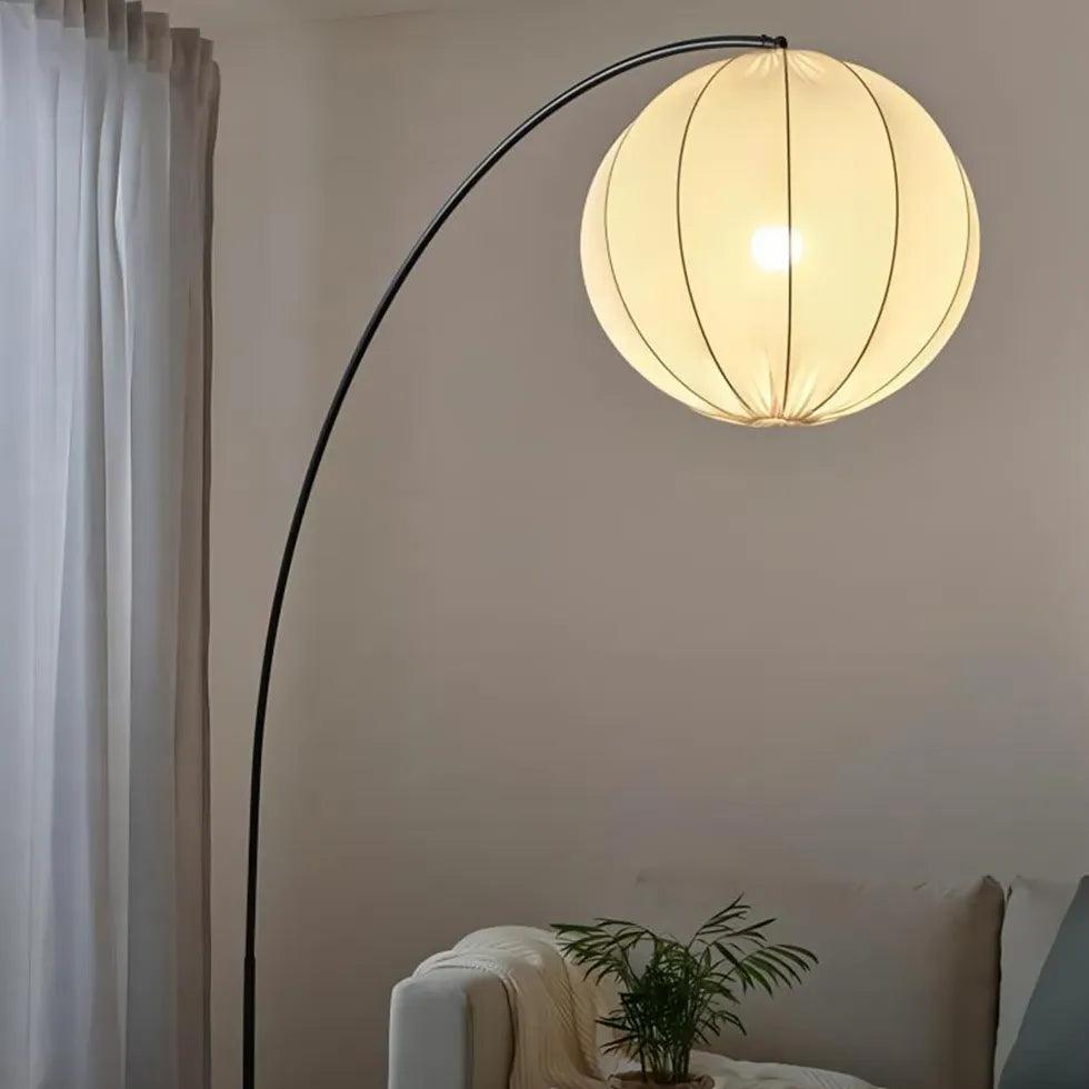 Modern Fabric White Globe Floor Lamp & Pendant Light - Adjustable Height for Living Room, Bedroom, and Office Lighting Decor