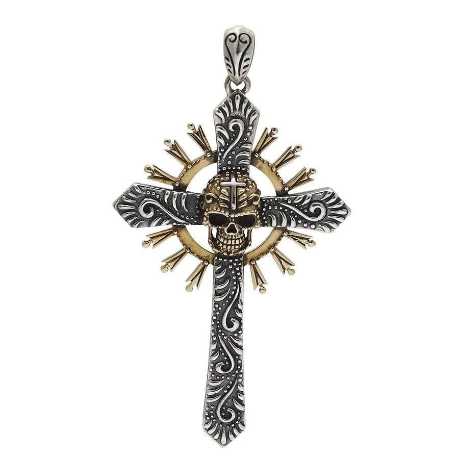 Authentic Mexican Skull Sterling Silver Gothic Cross Pendant Necklace - Gothic Jewelry for Men & Women - Perfect for Day of the Dead, Halloween & Alternative Fashion