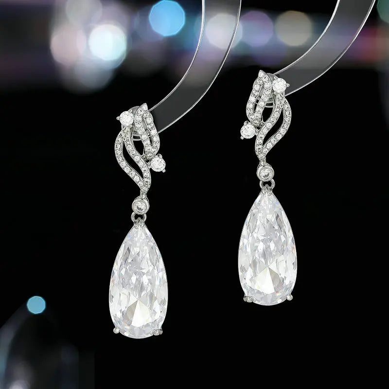 Elegant Cubic Zirconia Long Water Drop Earrings for Women - Bridal Wedding Jewelry Accessories - Perfect for Evening Gala, Prom, Anniversary & Special Occasions