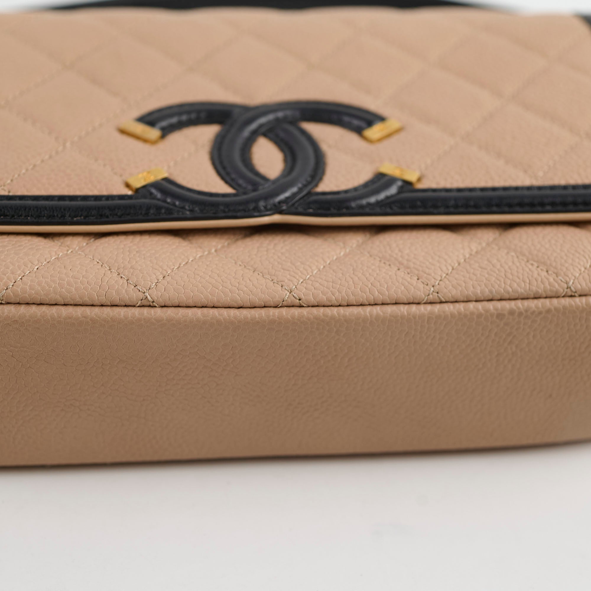 Chanel Small Filigree Beige Caviar Leather Crossbody Bag 23P Collection - Perfect for Date Night & Evening Events