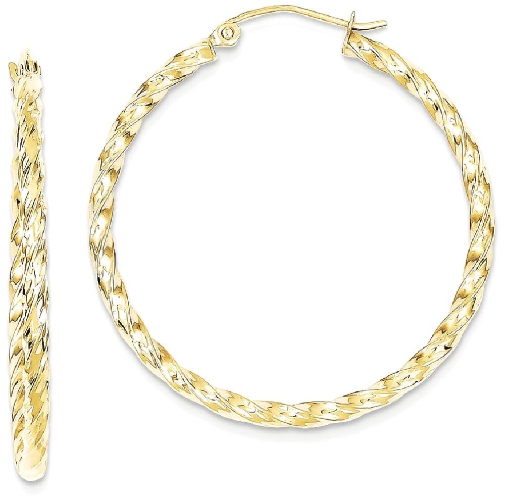 10K Solid Yellow Gold Twisted 35mm Large Hoop Earrings for Women | Classic Dainty Everyday Jewelry | Perfect for Parties, Weddings & Office Wear