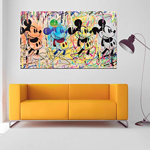 Banksy Graffiti Art Canvas Print - Classic Street Art Wall Decor for Home, Office & Bedroom | Framed Micky Dancing Painting | Modern Urban Style Wall Art for Living Room & Dorm