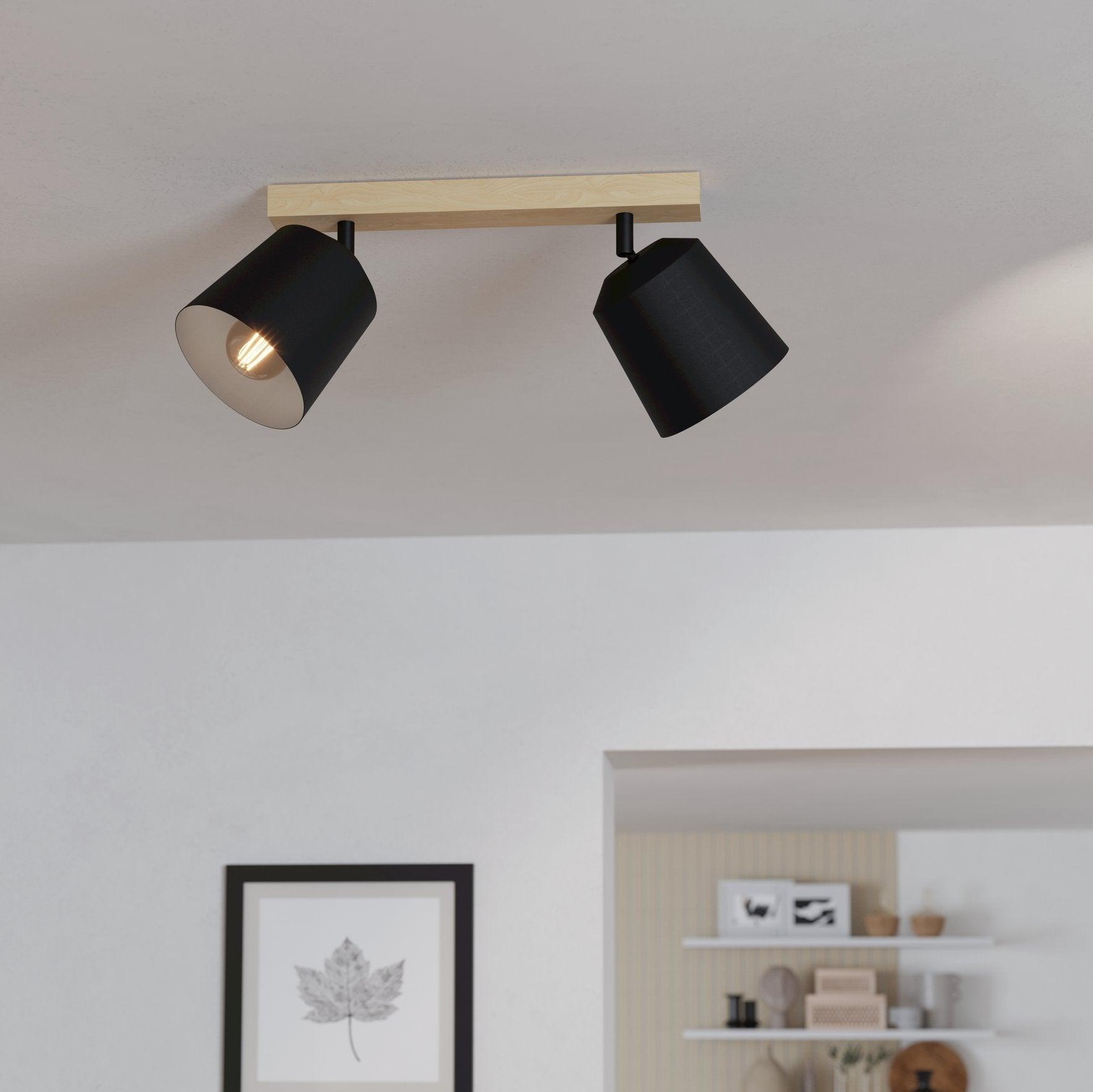 Eglo Cotorro 2-Light Wood & Black Modern Bar Spotlight - Perfect for Kitchen Island, Dining Room, and Living Room Lighting