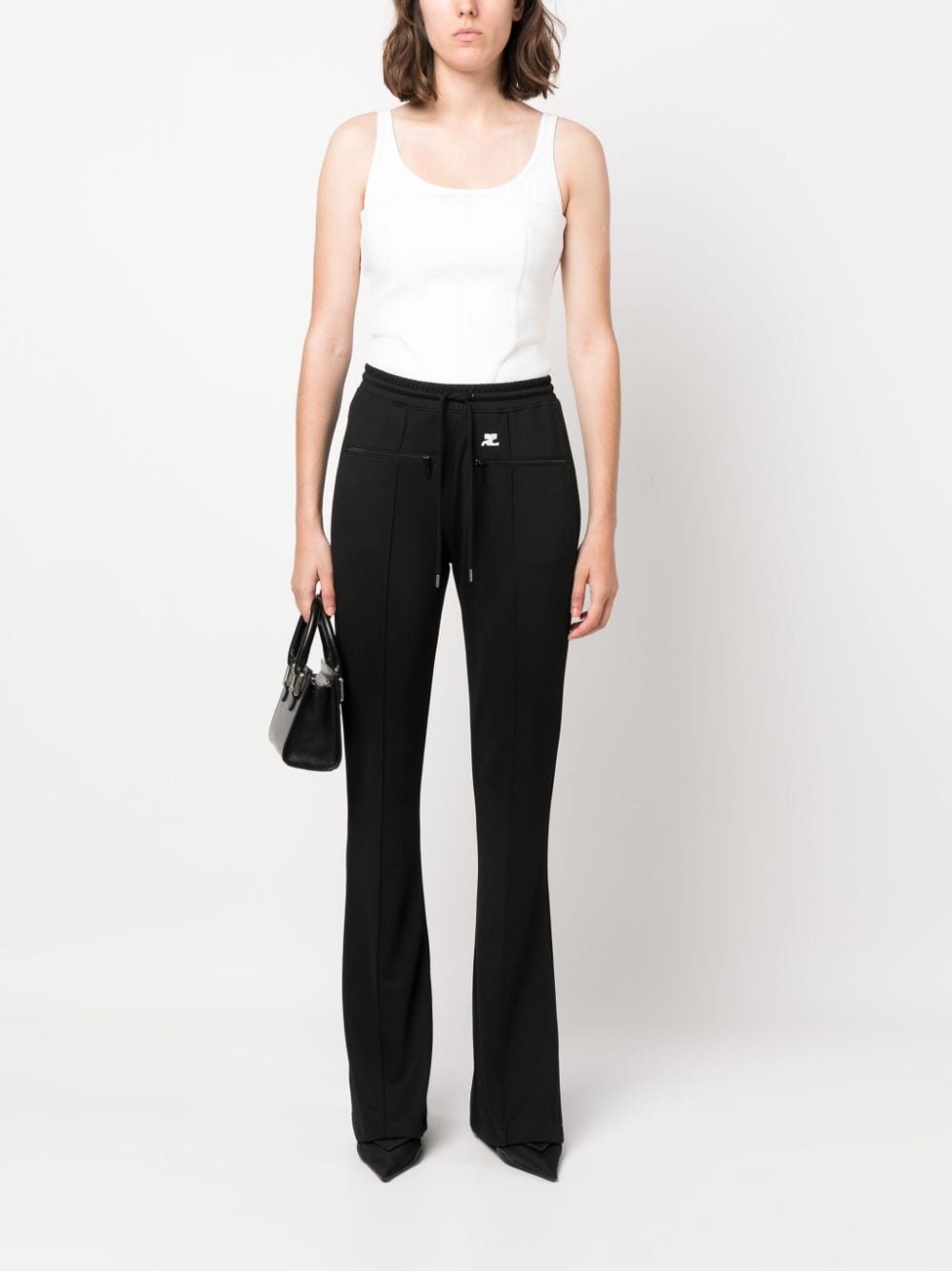 COURREGES PRE Black Trousers for Women - High Waist Slim Fit Pants for Work, Office & Casual Wear