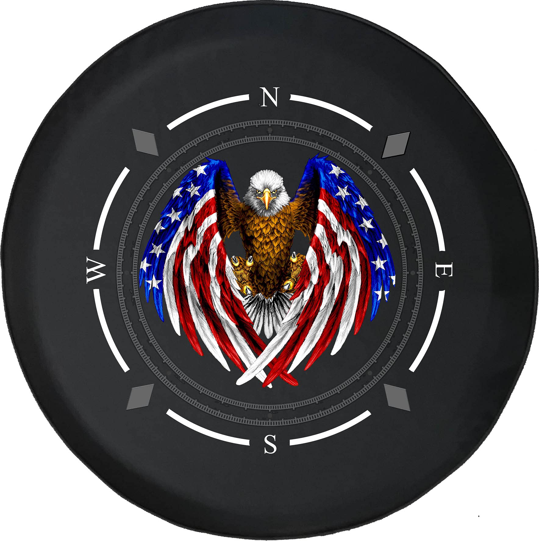 Premium Spare Tire Cover with Compass & American Flag Eagle Design - Universal Fit for SUV, Trailer, RV & Most Vehicles - Waterproof & UV Resistant for Outdoor Adventures & Road Trips