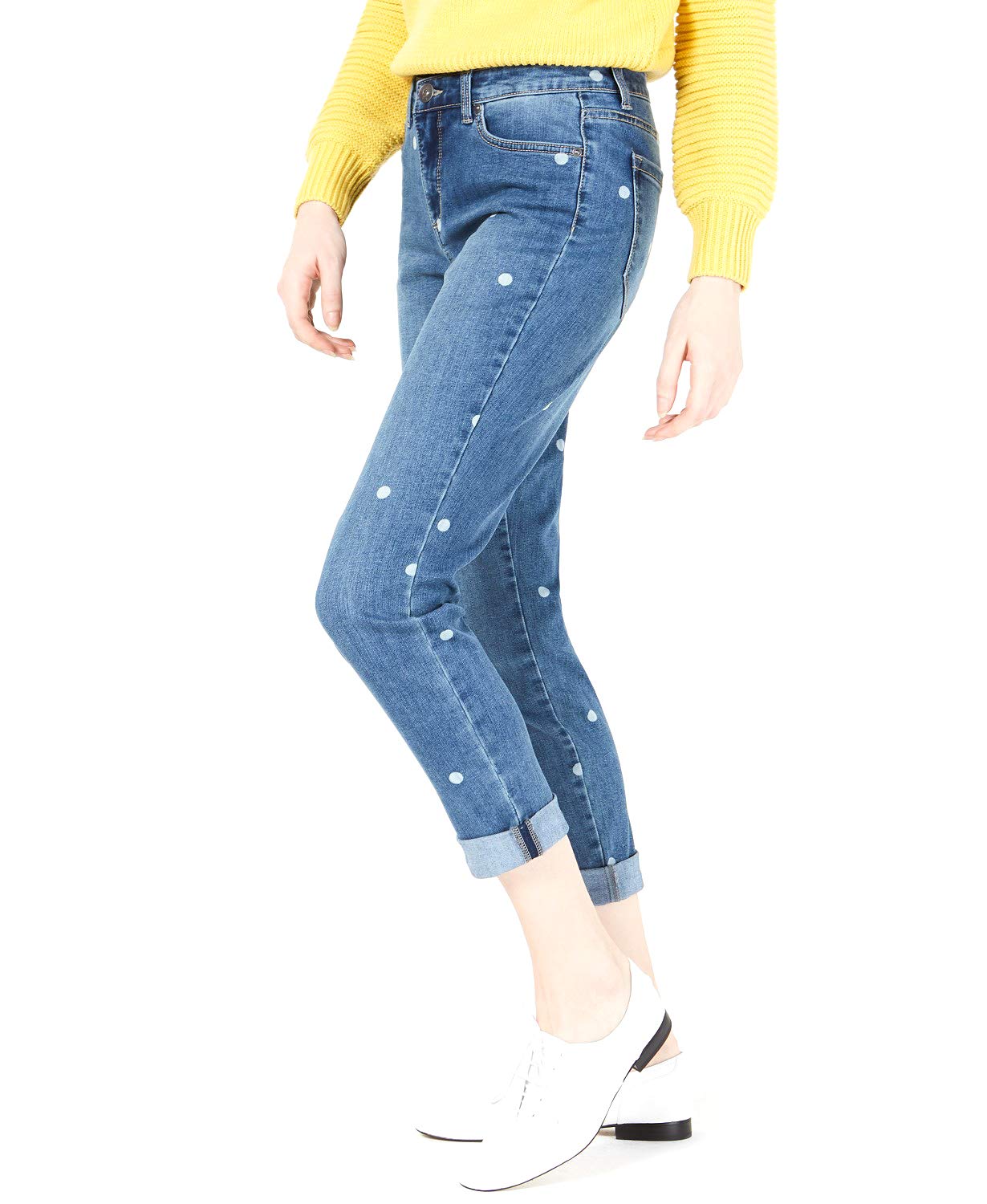 Maison Jules Women's Dot-Print Boyfriend Jeans - Bailey Dark Wash Size 30 | Relaxed Fit with Cuffed Hem for Casual Outings & Weekend Wear