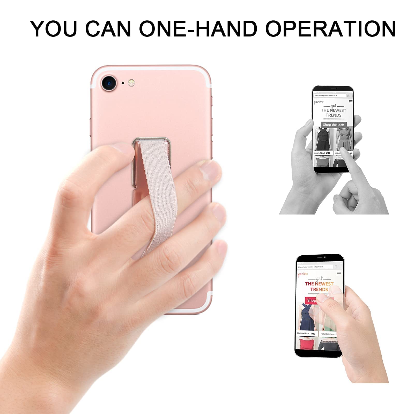 Phone Finger Grip Holder for iPhone Samsung - 4PCS Black Stand & Loop Strap for Secure One-Hand Use
