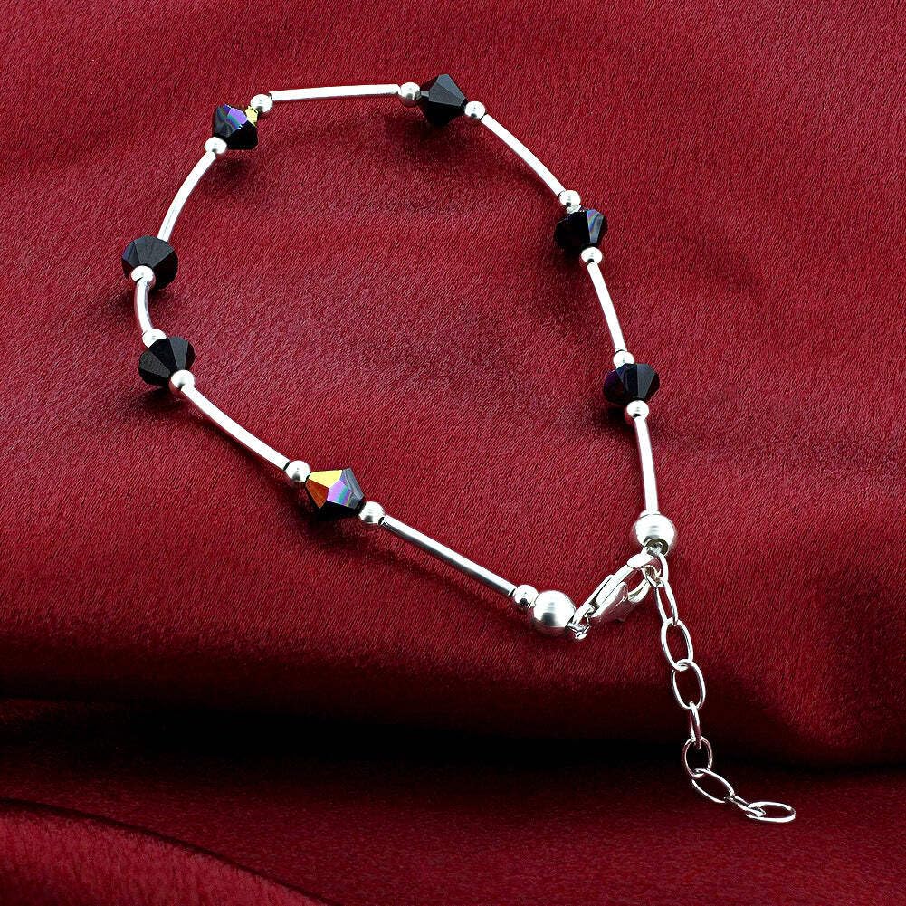 925 Silver Ankle Bracelet with Austrian Crystals - Elegant Foot Jewelry for Women