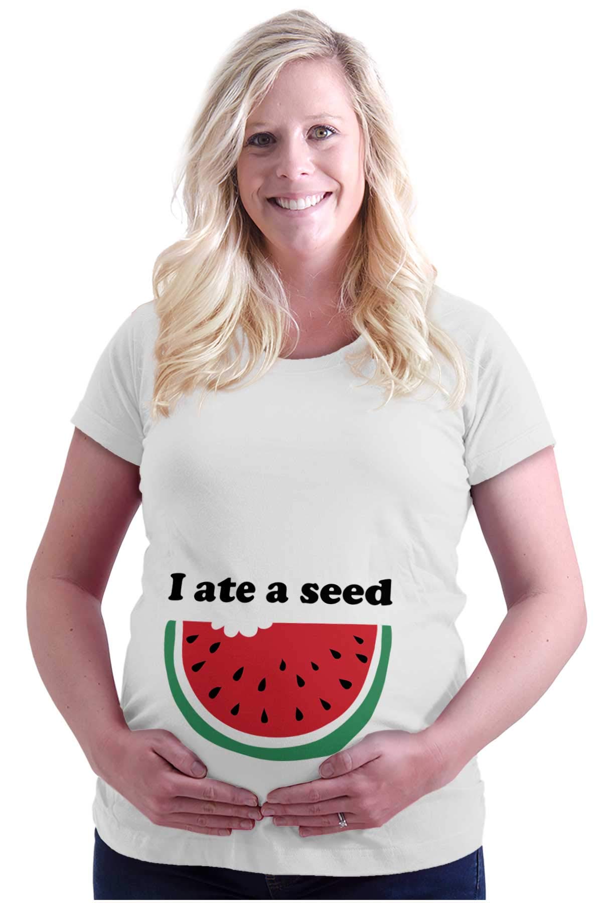 Brisco Brands Women's Maternity T-Shirt - Funny 'I Ate a Watermelon Seed' Pregnancy Tee - Comfortable Cotton Shirt for Expecting Mothers - Perfect for Baby Showers, Maternity Photos & Casual Wear