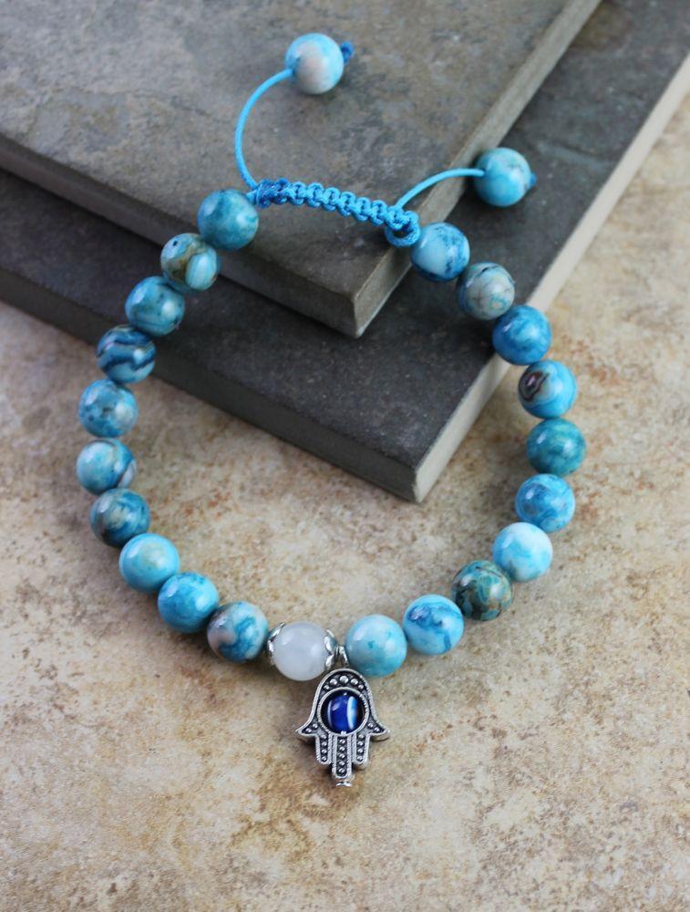 Crazy Lace Agate Hamsa Hand Bracelet - Spiritual Mala Beads for Meditation, Yoga & Protection | Boho Chic Jewelry for Women