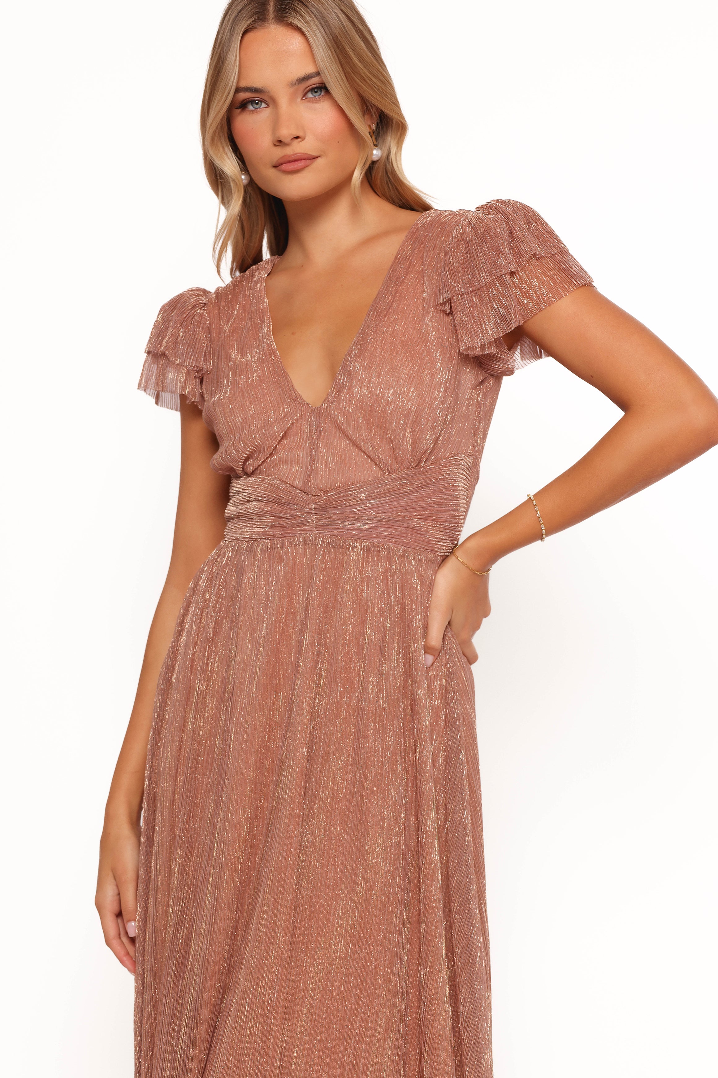 Cressida Maxi Dress in Rose Gold - Elegant Long Flowy Dress for Women, Perfect for Weddings, Parties & Summer Outfits